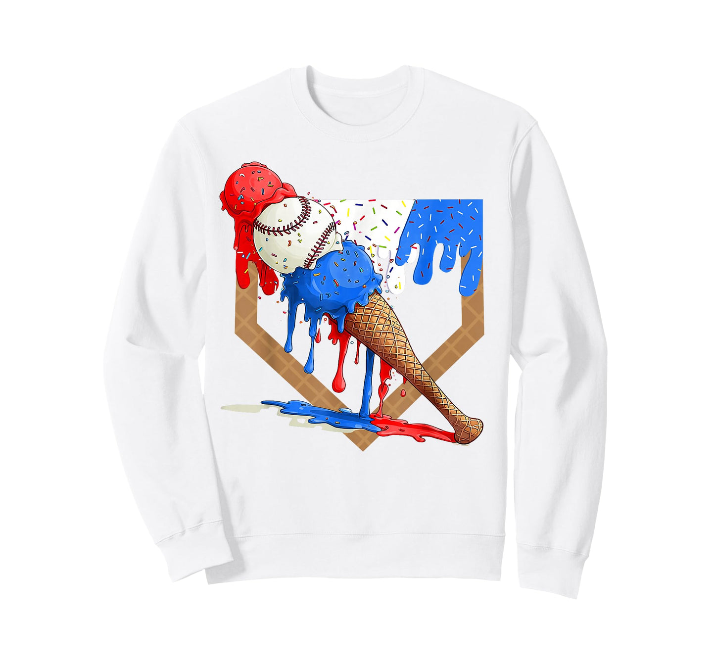4th of July Red White and Blue Baseball Ice Cream Drip Boys T-Shirt