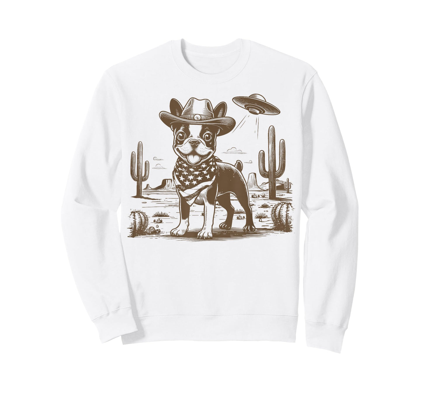 Boston Terrier Cowboy Western UFO Alien Vintage T-Shirt