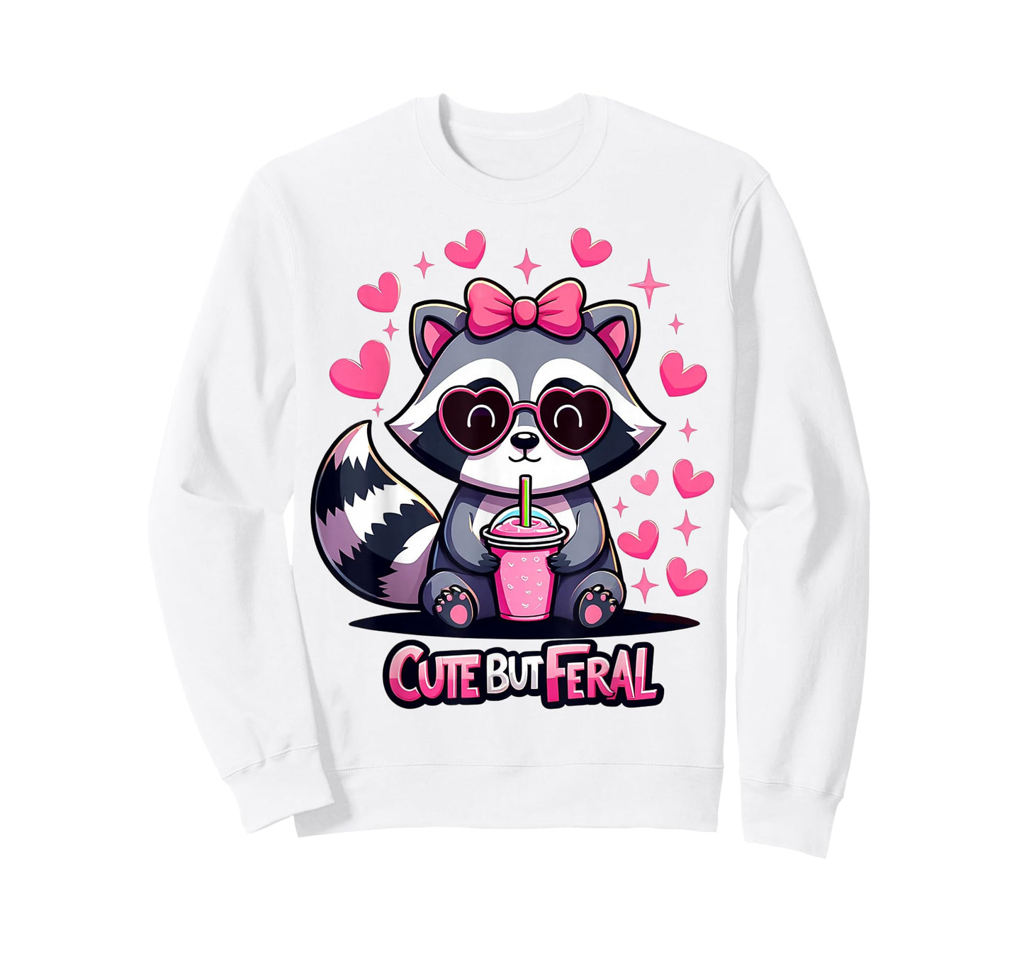 Cute But Feral Funny Pink Racoon with Glasses Kids T-Shirt