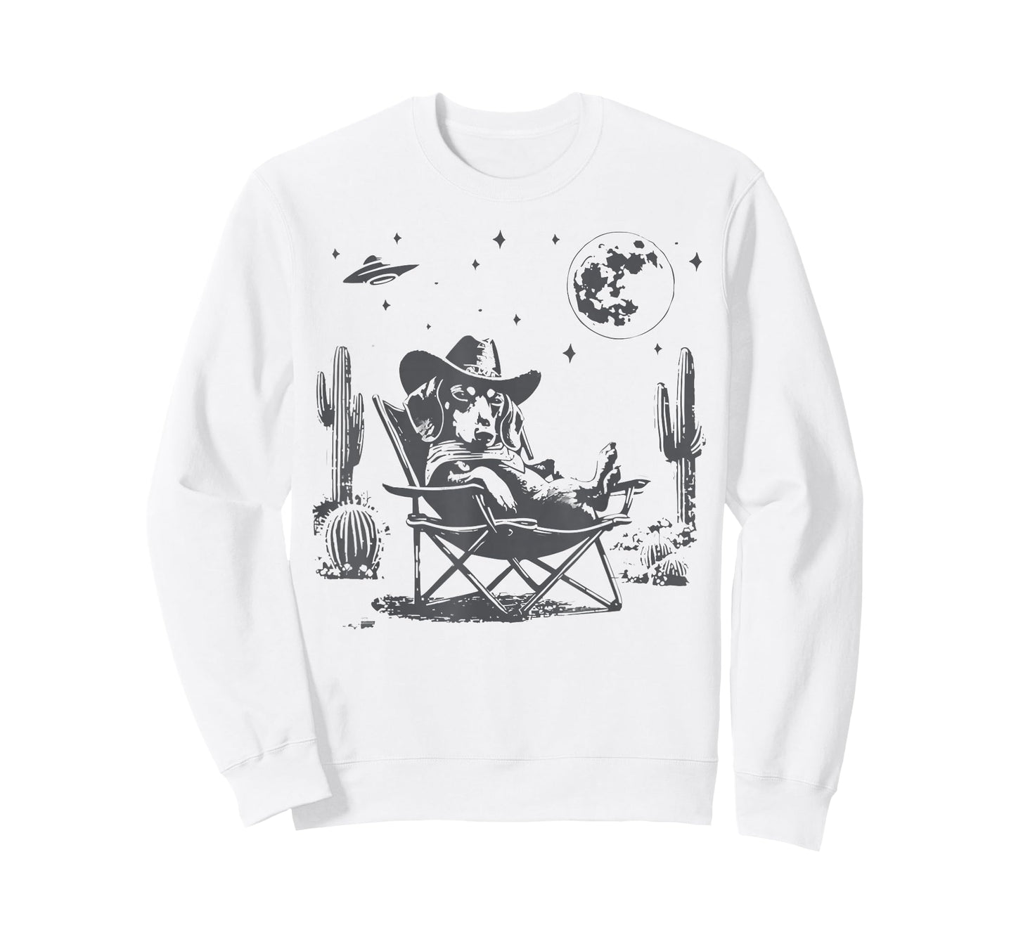 Cowboy Dachshund Under UFO Moon Desert Western Alien Dog T-Shirt
