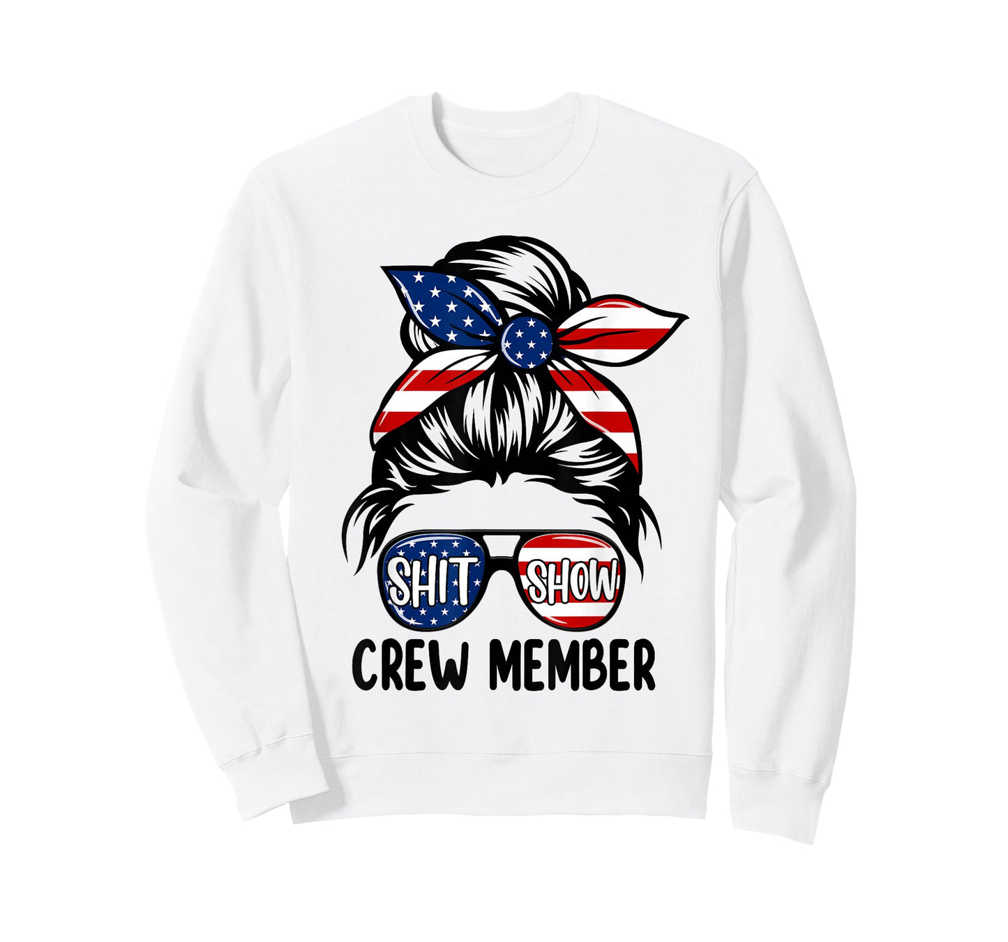 Women Shit Show Crew Member Amerian Flag Headband Messy Bun T-Shirt