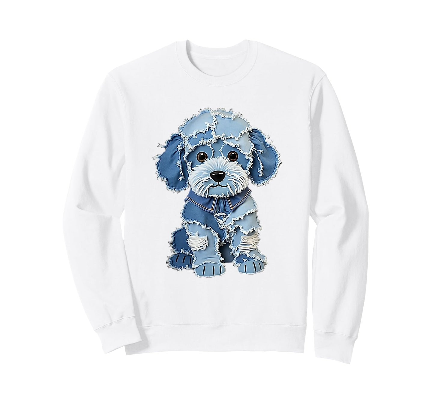 Retro Funny Denim Patch Animal Dog Print T-Shirt