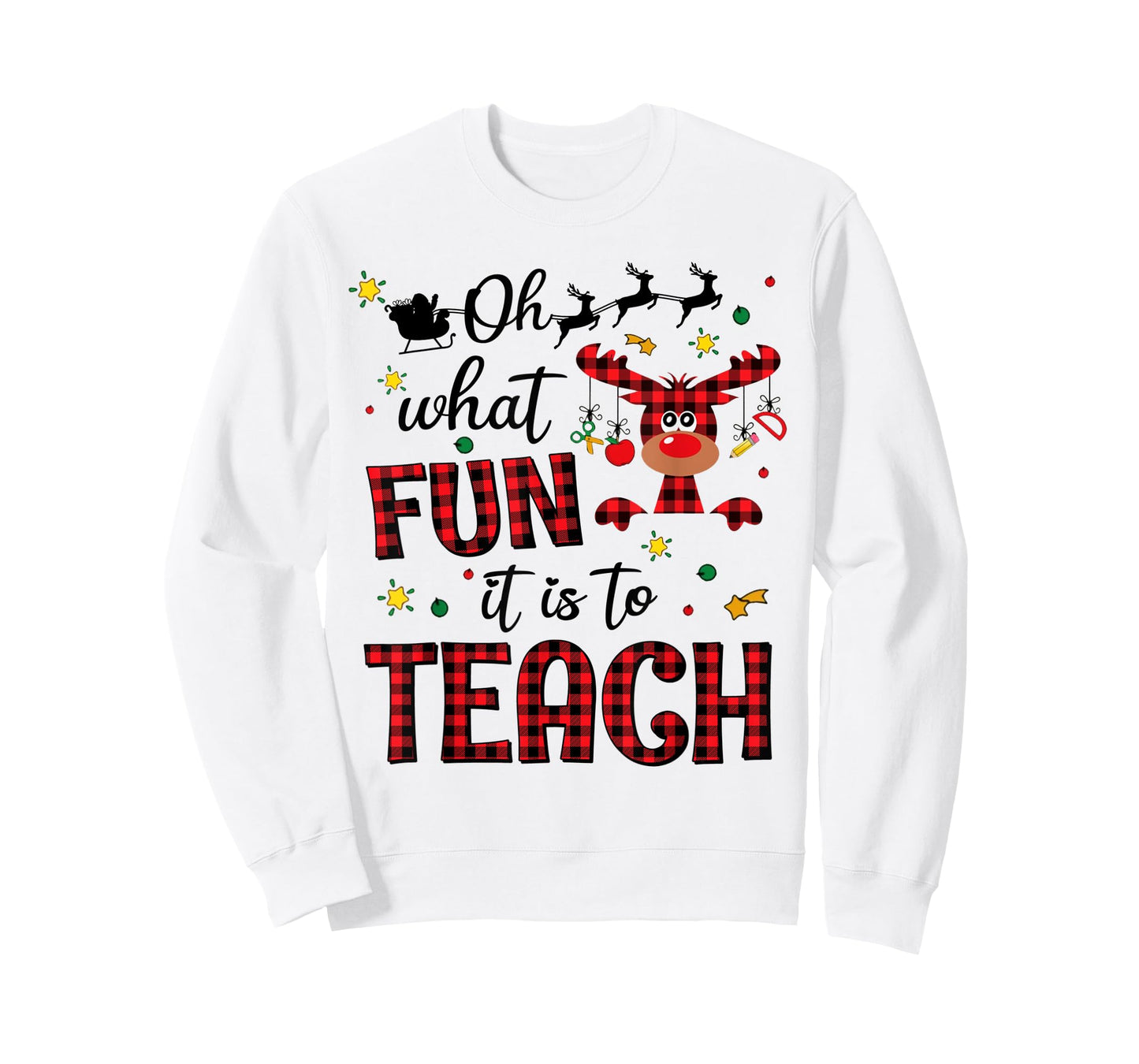 Teachers Oh What Fun It Is To Teach Cute Red Plaid Reindeer T-Shirt