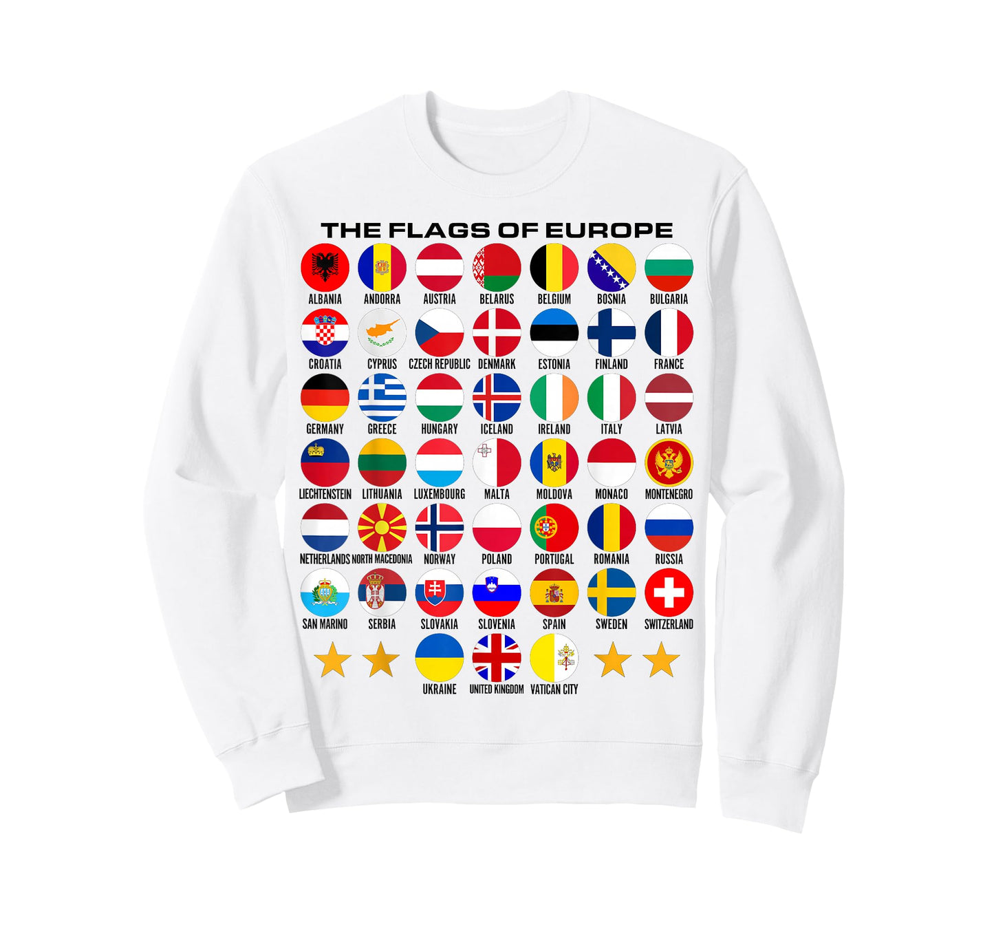Flags of Europe 45 Countries Flags of European Geography T-Shirt