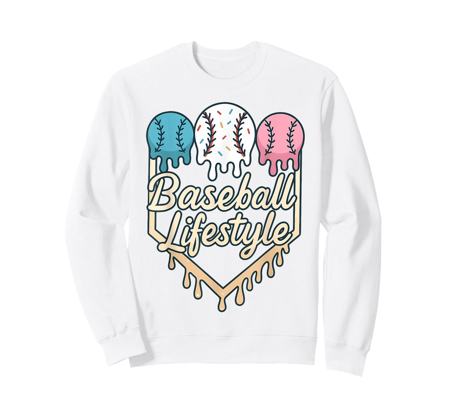 Baseball Lifestyle Home Plate Ice Cream Drip with Sprinkles T-Shirt