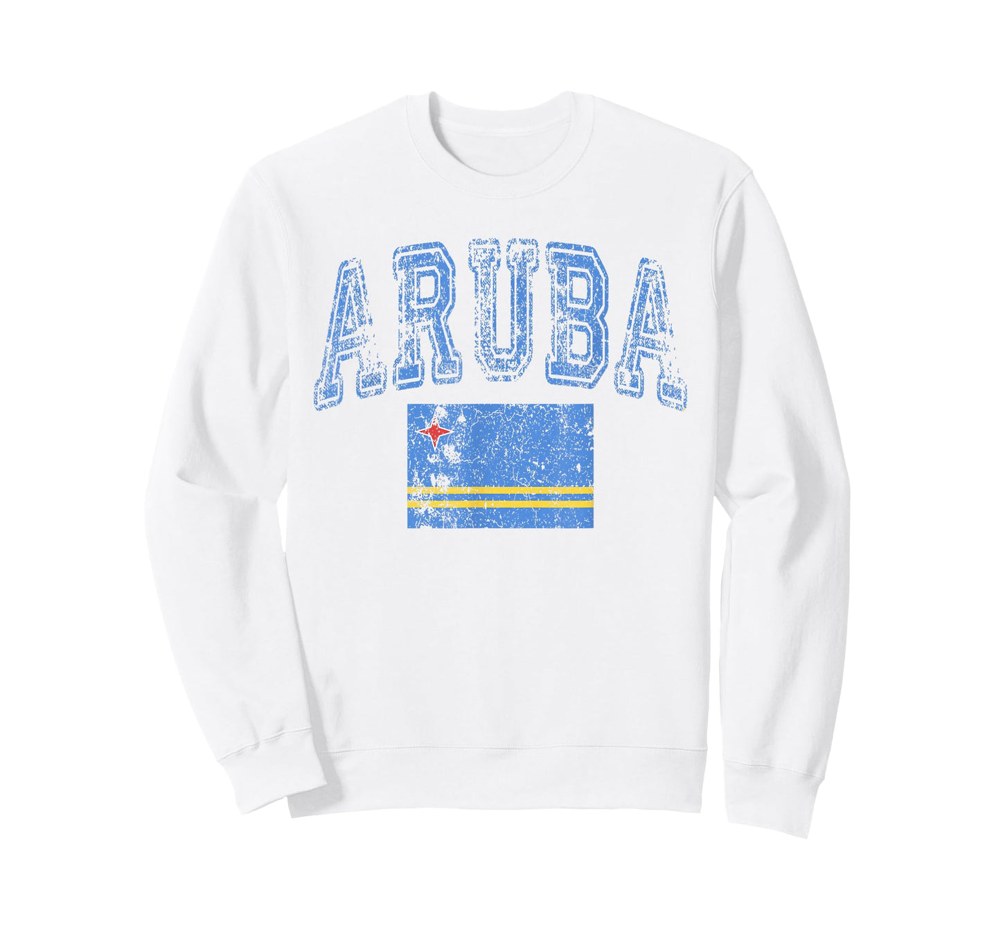 Threadrock Vintage Retro Faded Aruba Flag T-Shirt - White, Small, Unisex-Adults - Short Sleeve, Crew Neck, Polyester 100%