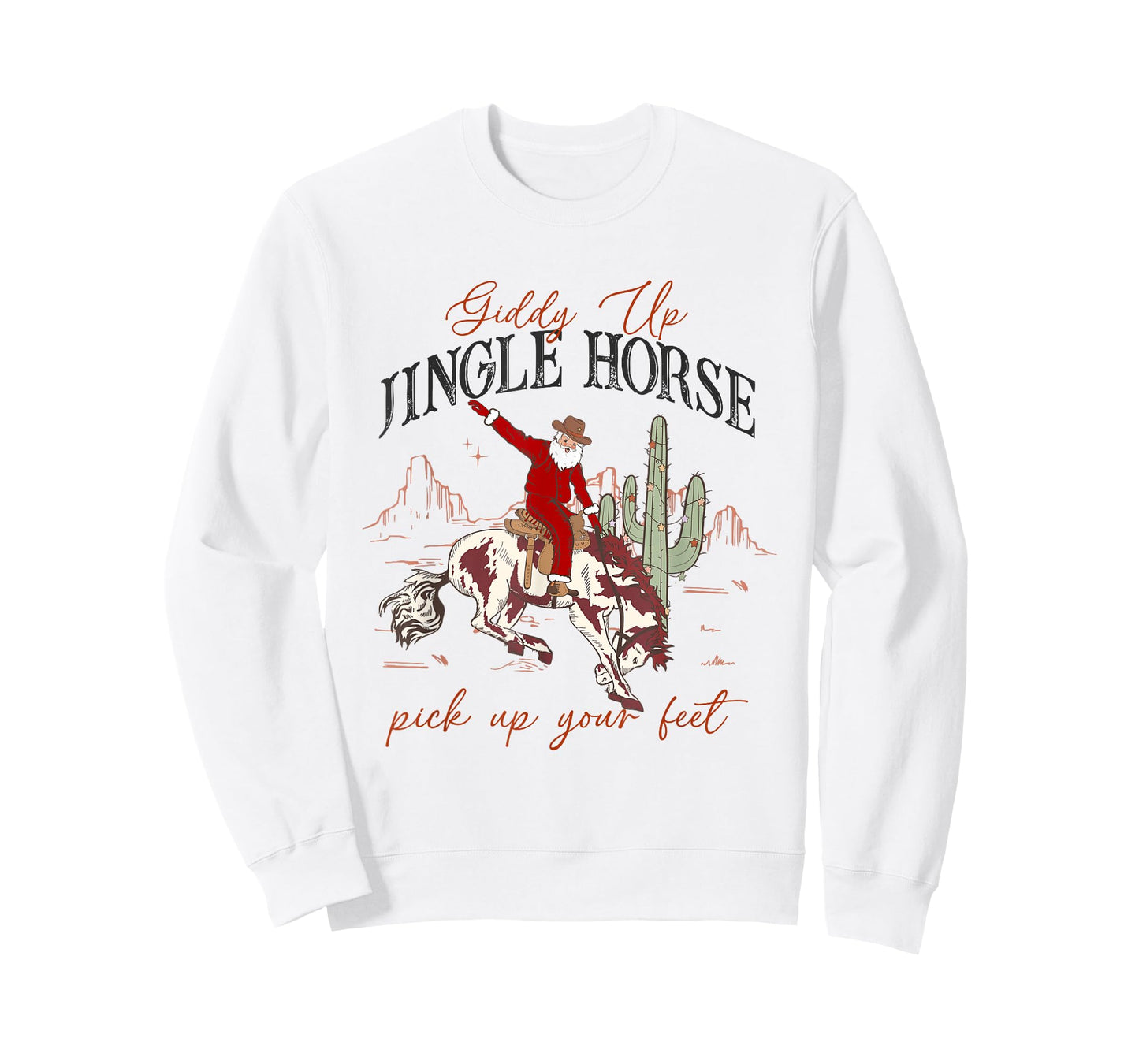Giddy Up Jingle Horse Pick Up Your Feet Santa Cactus Xmas T-Shirt