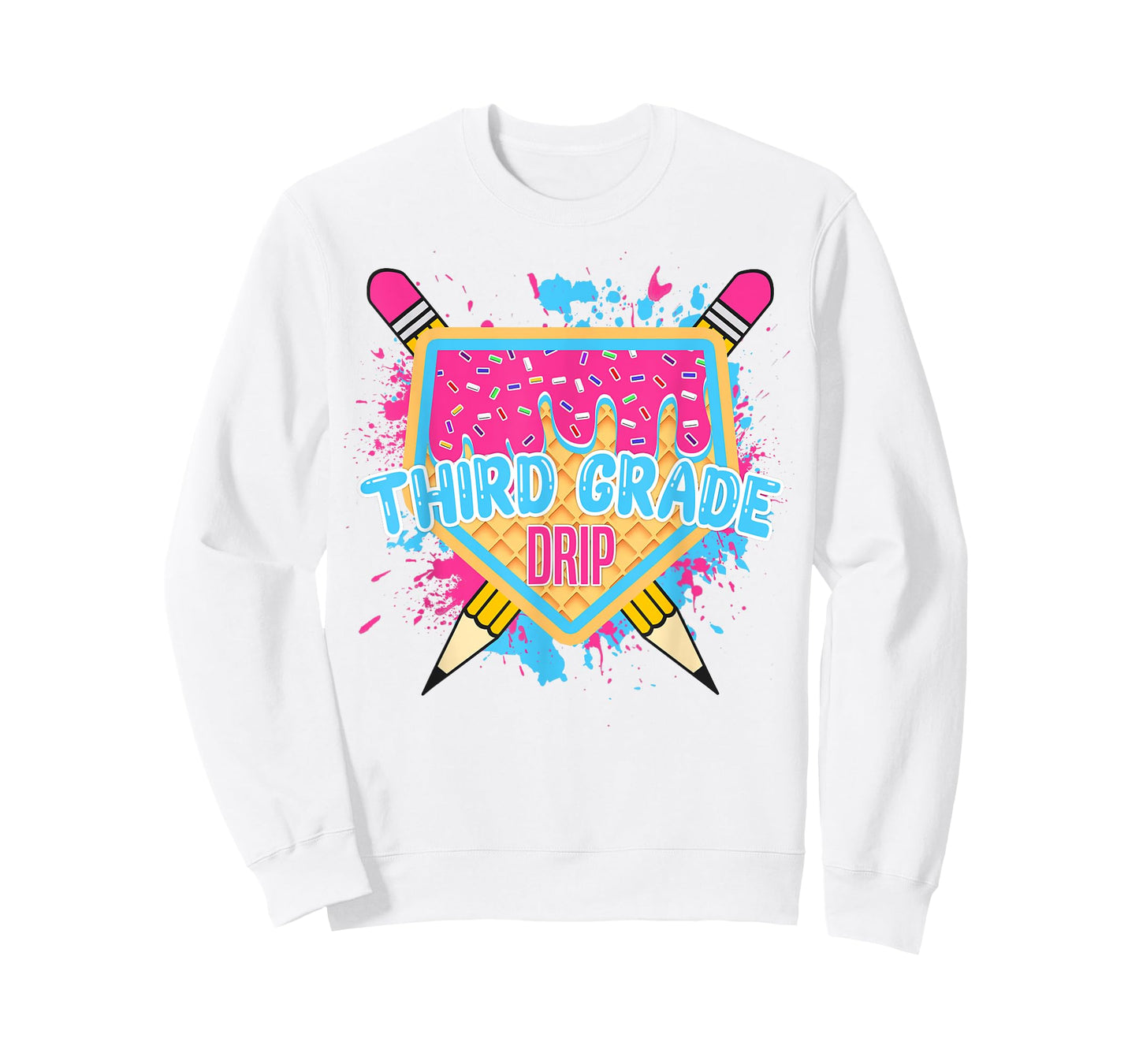 Third Grade Drip Ice Cream Home Plate Baseball Teachers Kids T-Shirt