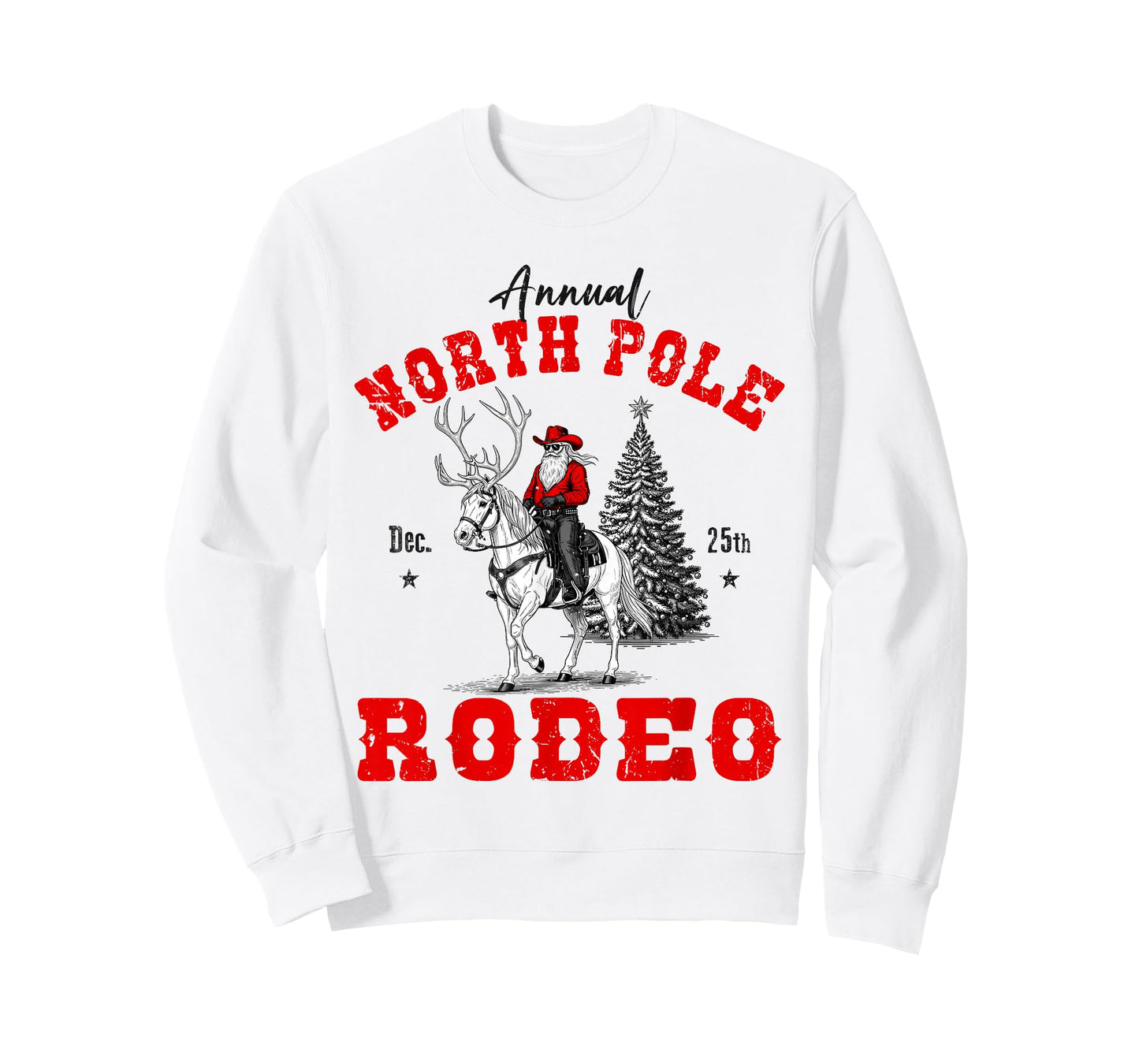 Cowboy Santa Riding Reindeer North Pole Rodeo Christmas T-Shirt