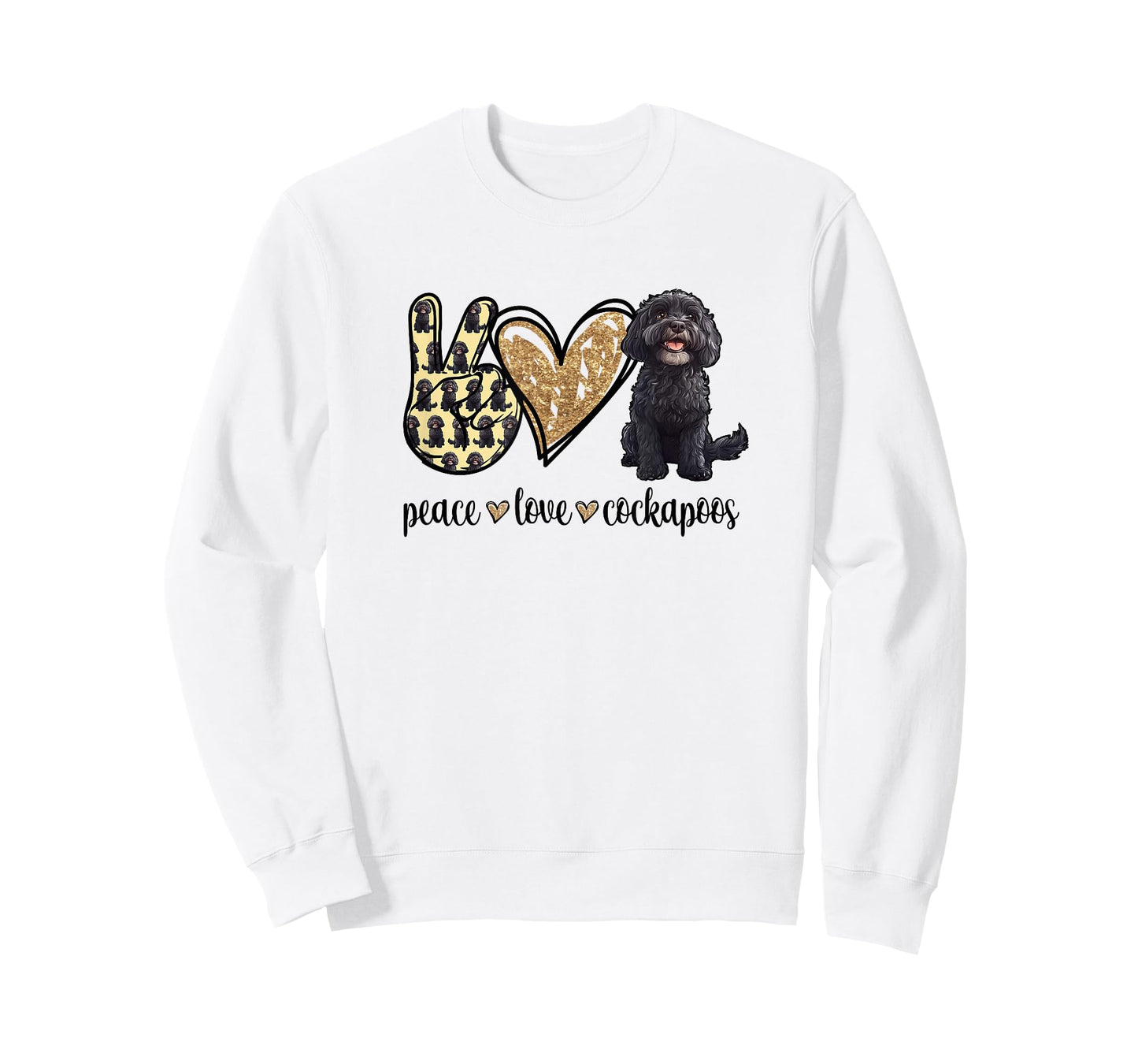 Womens Cute Illustration Peace Love Black Cockapoo Lover T-Shirt