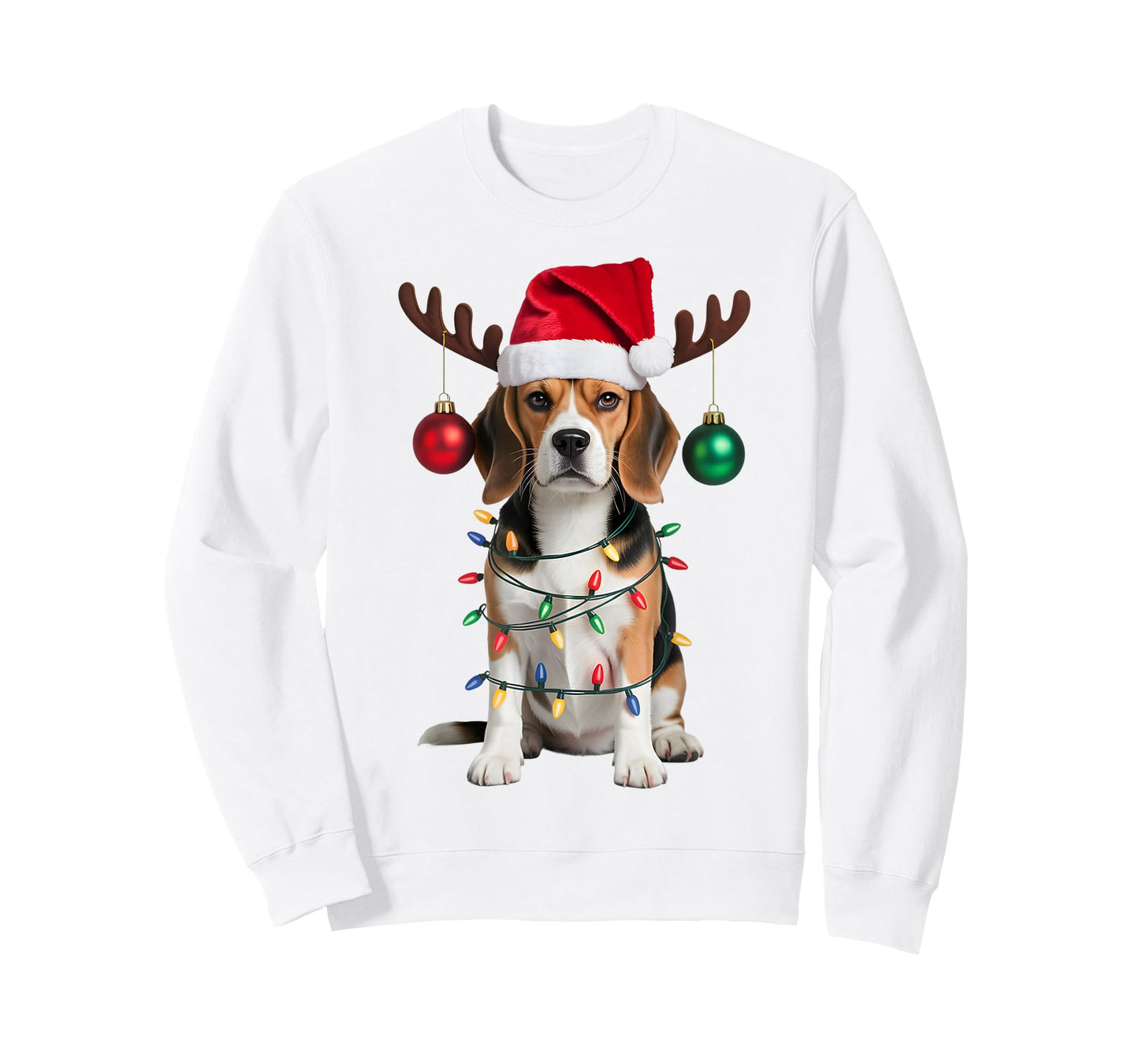 Santa Beagle Christmas Lights Funny Reindeer Dog Xmas Tree T-Shirt