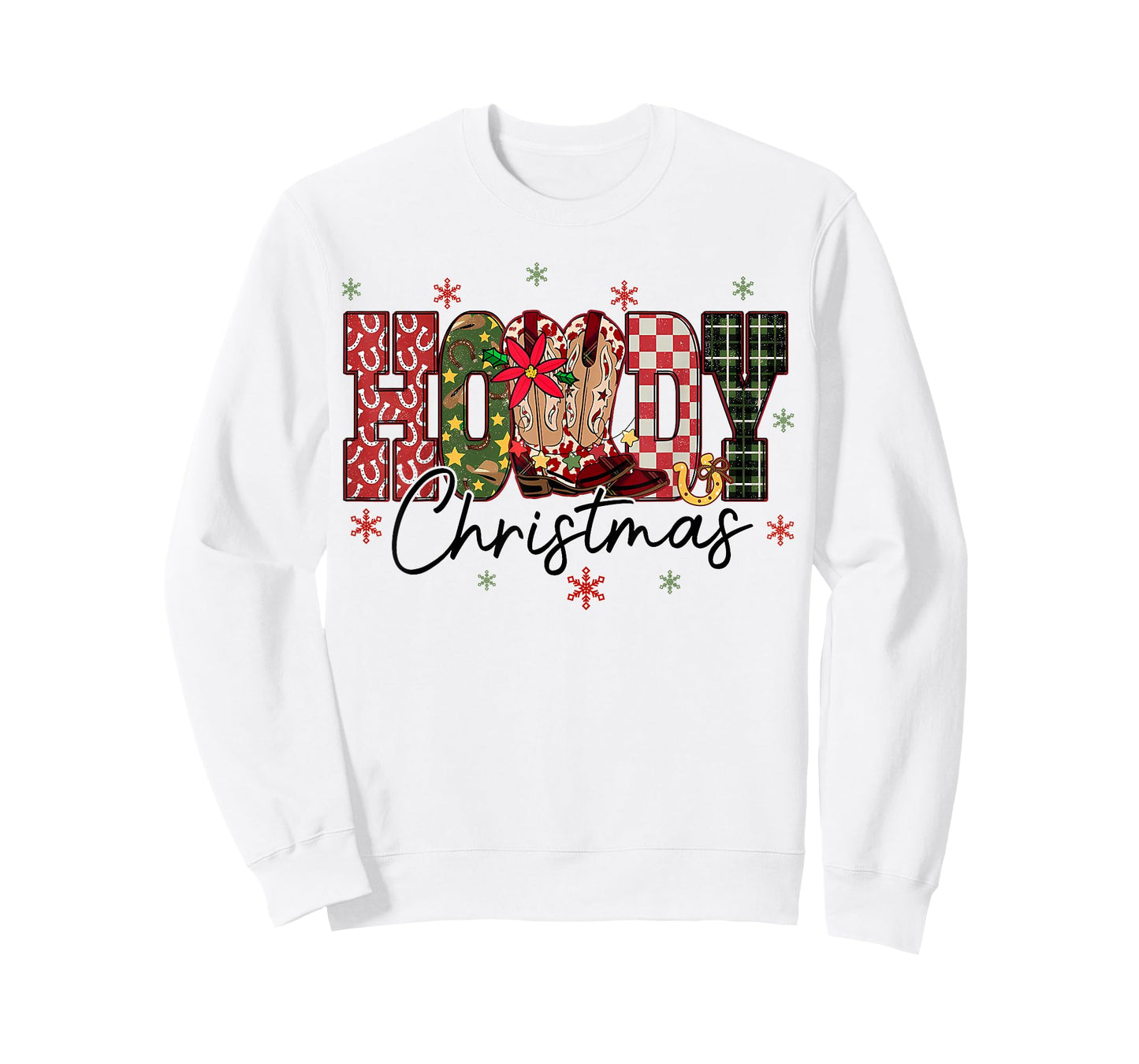 Retro Howdy Christmas Western Cowboy Boots Checkered Plaid T-Shirt