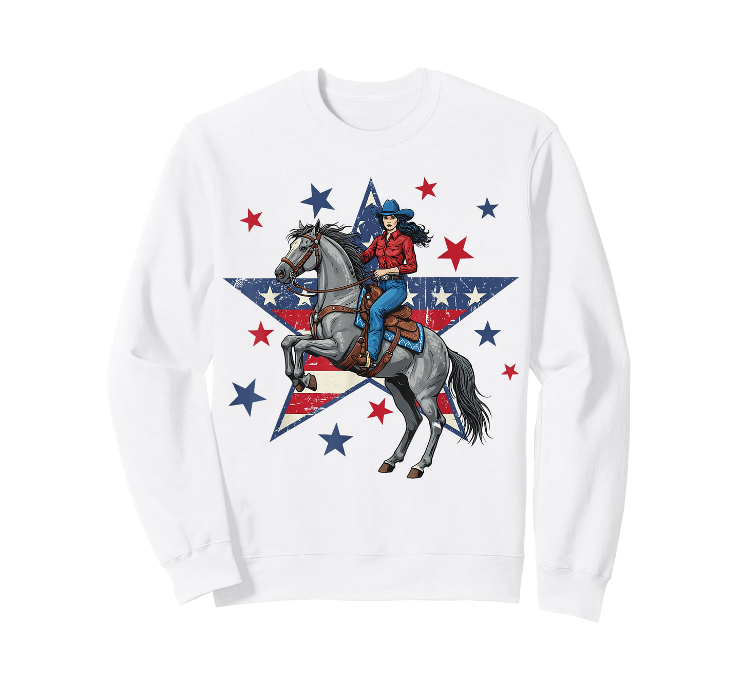 Patriotic American Cowgirl Riding Horse USA Flag 4th of July T-Shirt