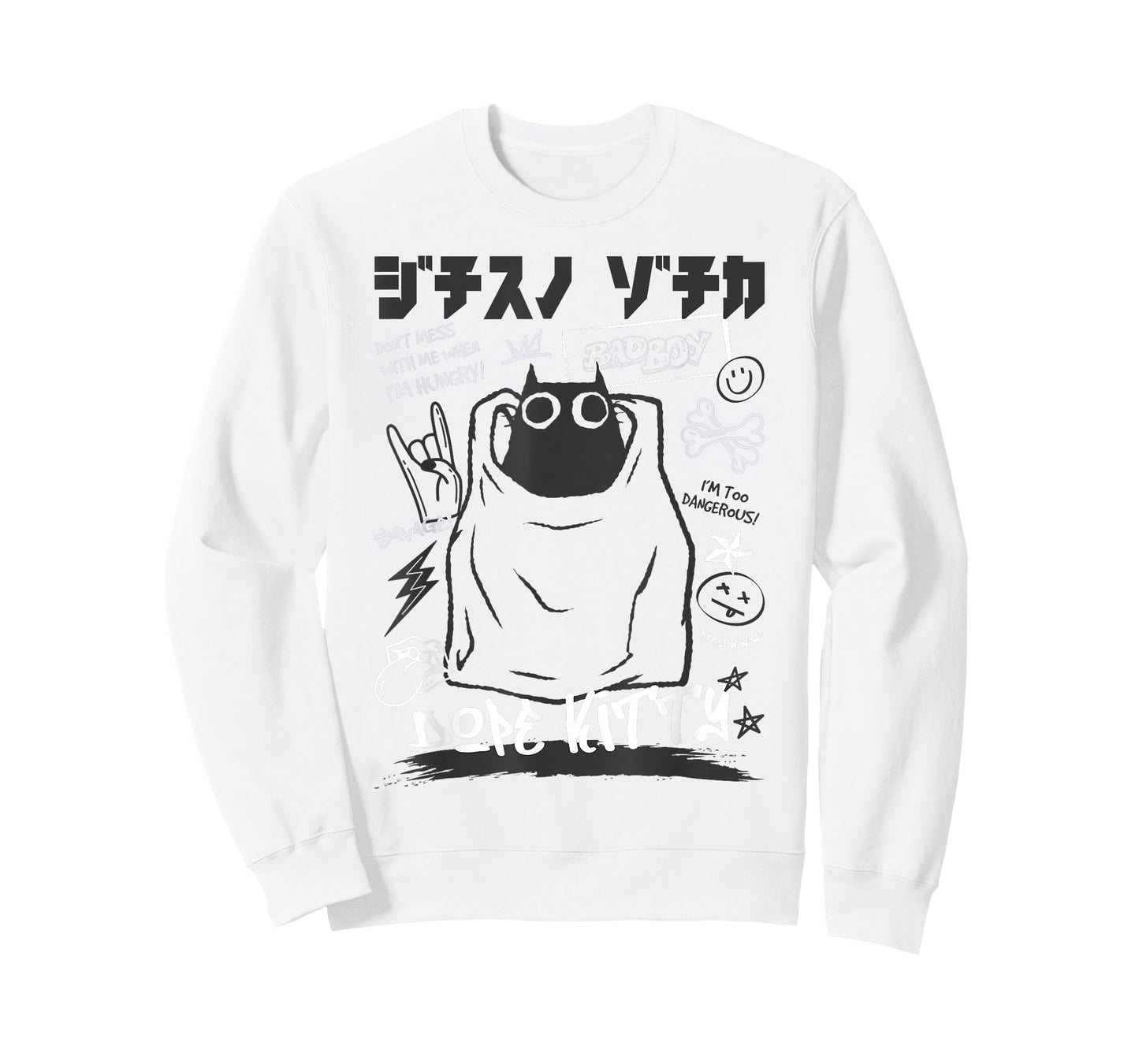 Funny Japanese Cartoon Black Cat Humorous Kitty T-Shirt
