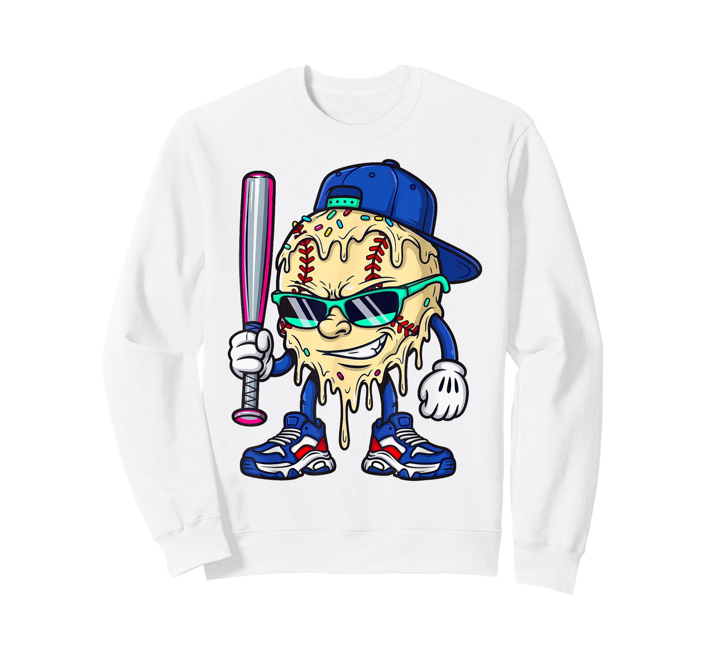 Cool Baseball Ice Cream Drip with Sprinkles Men Boys Kids T-Shirt