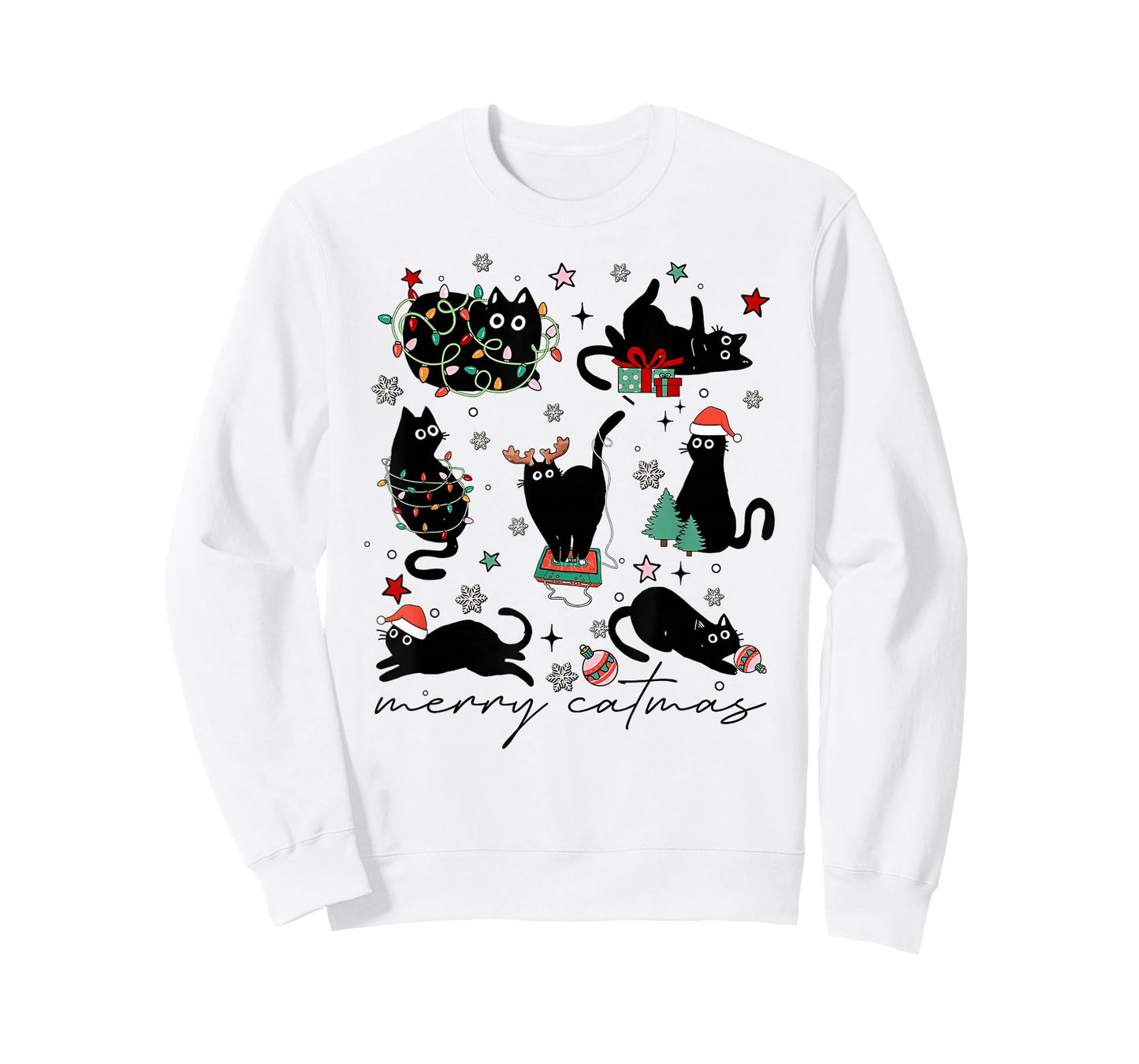 Meowy Catmas Cat Christmas Cute Kitten Cats Santa Hat Xmas T-Shirt
