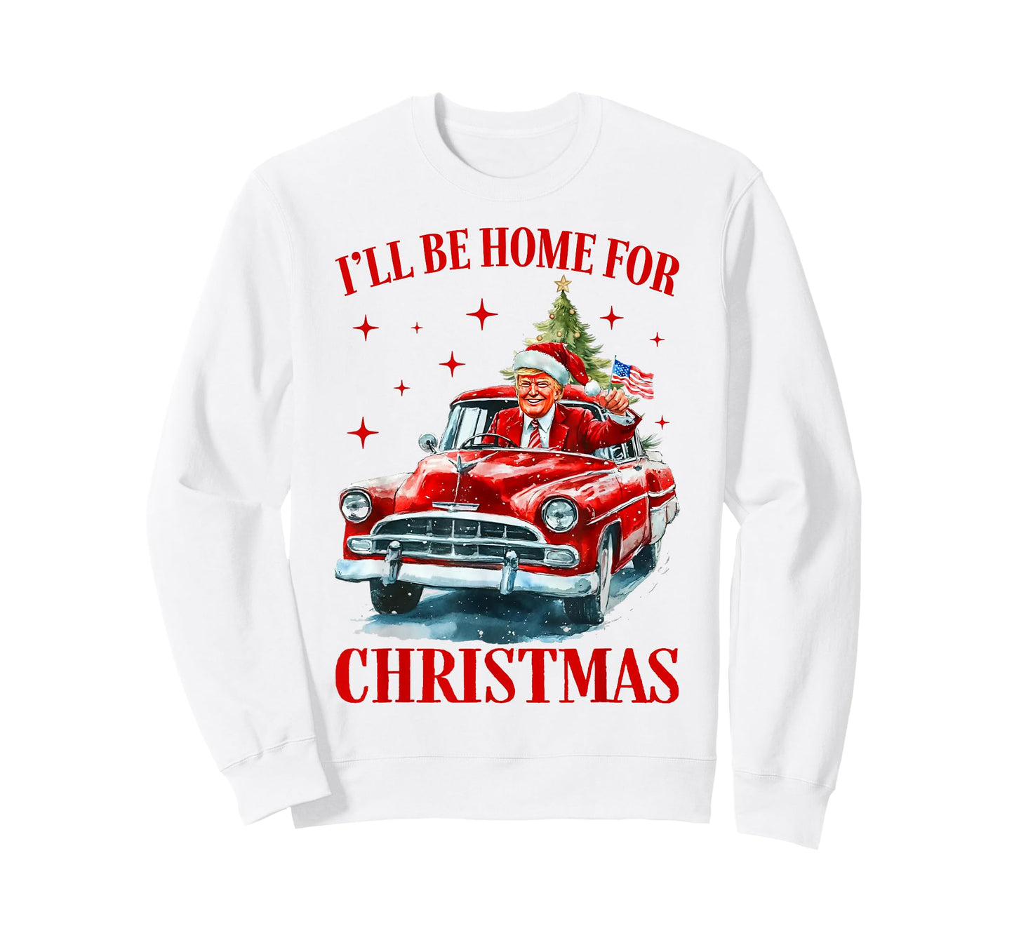 I'll Be Home for Christmas Funny Trump Riding Red Truck USA T-Shirt