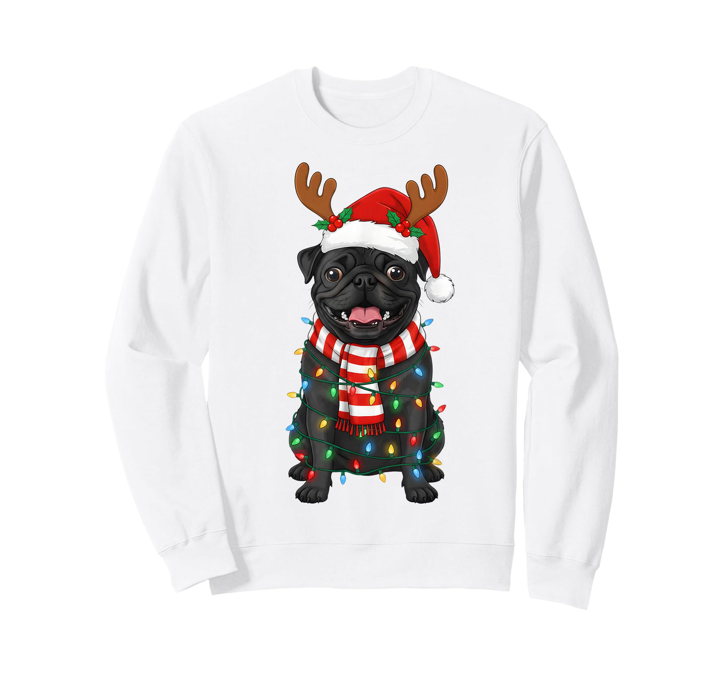 Black Pug Dog Tree Christmas Lights Xmas Pajama Men Women T-Shirt