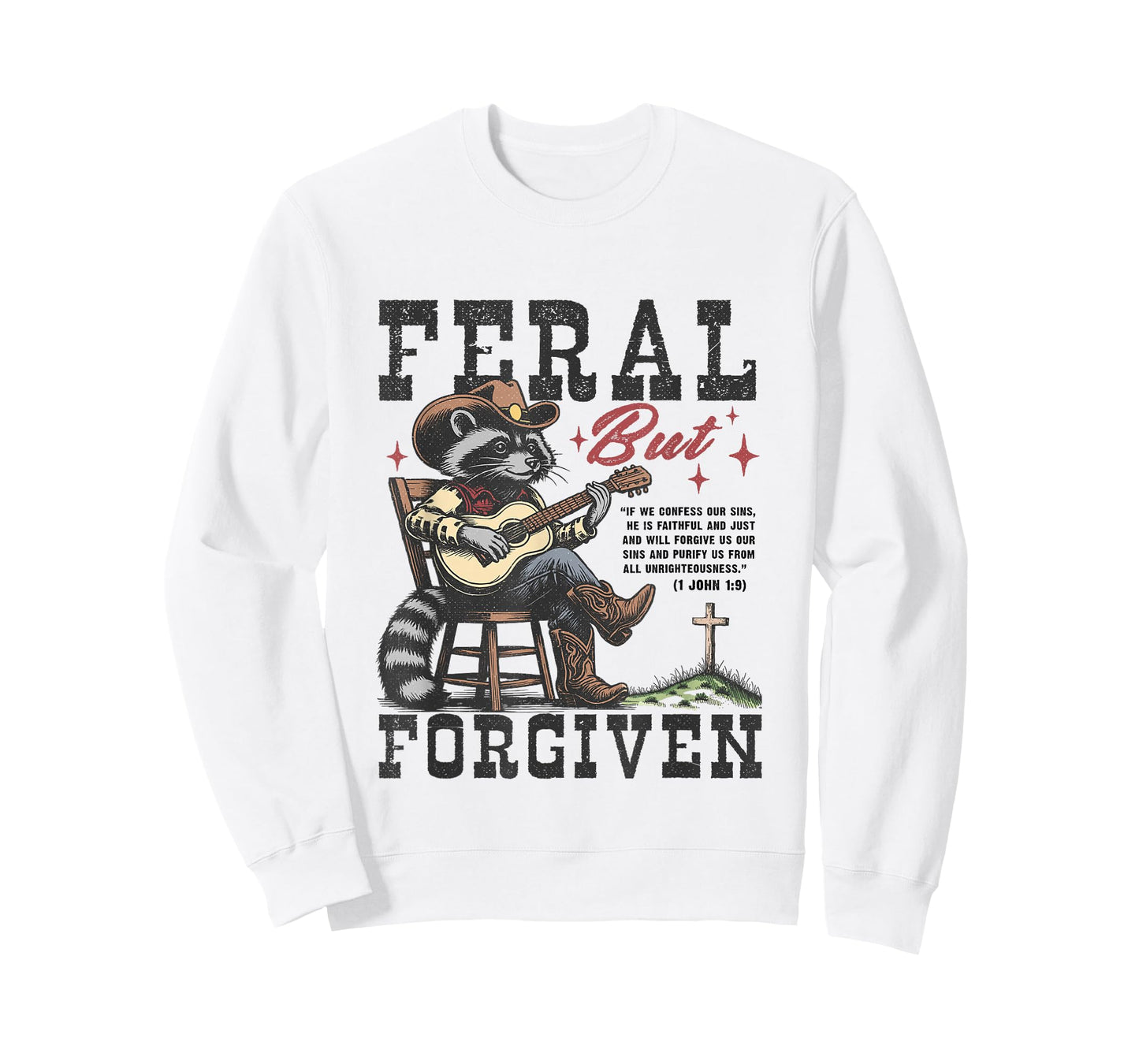 Feral But Forgiven Cowboy Raccoon Art T-Shirt