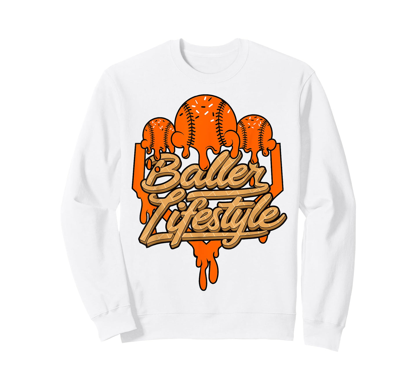 Baseball Lifestyle Home Plate Orange Ice Cream Drip Men Boys T-Shirt