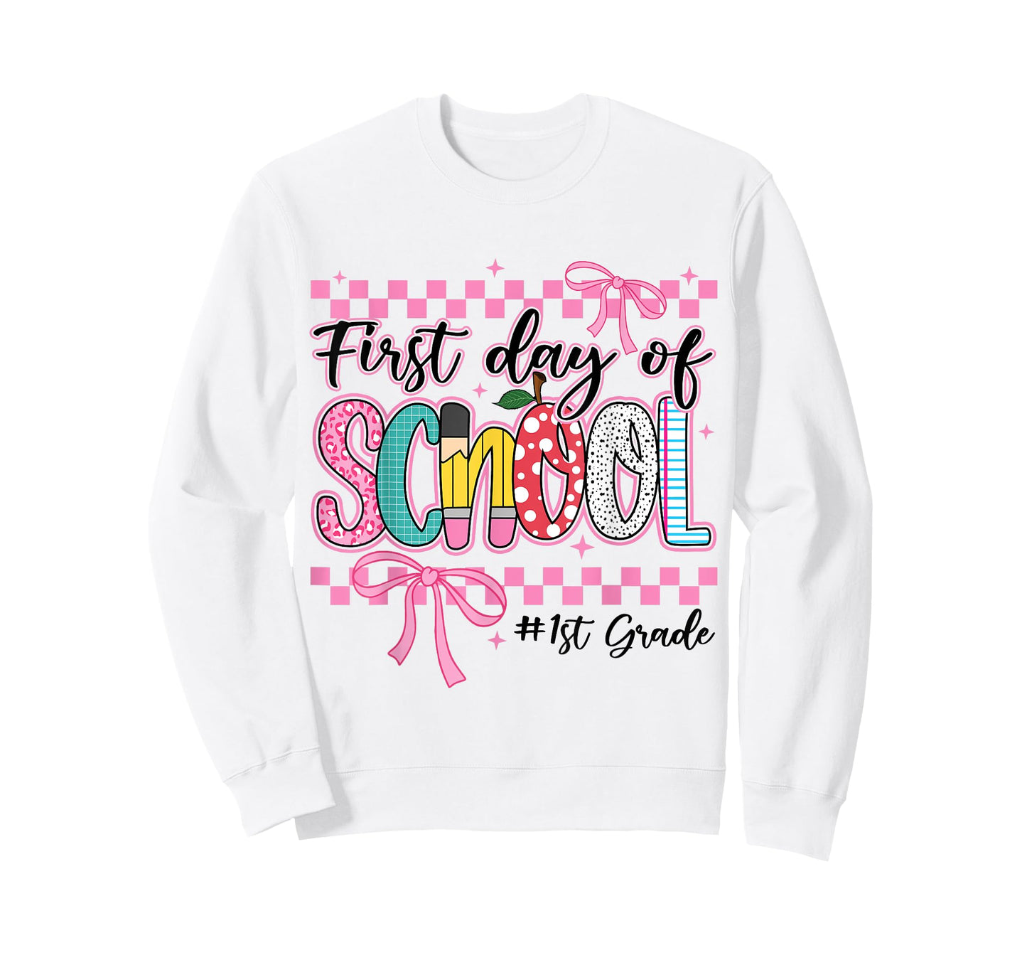 First Day of 1st Grade Kids Girl Bow Back To School Retro. T-Shirt
