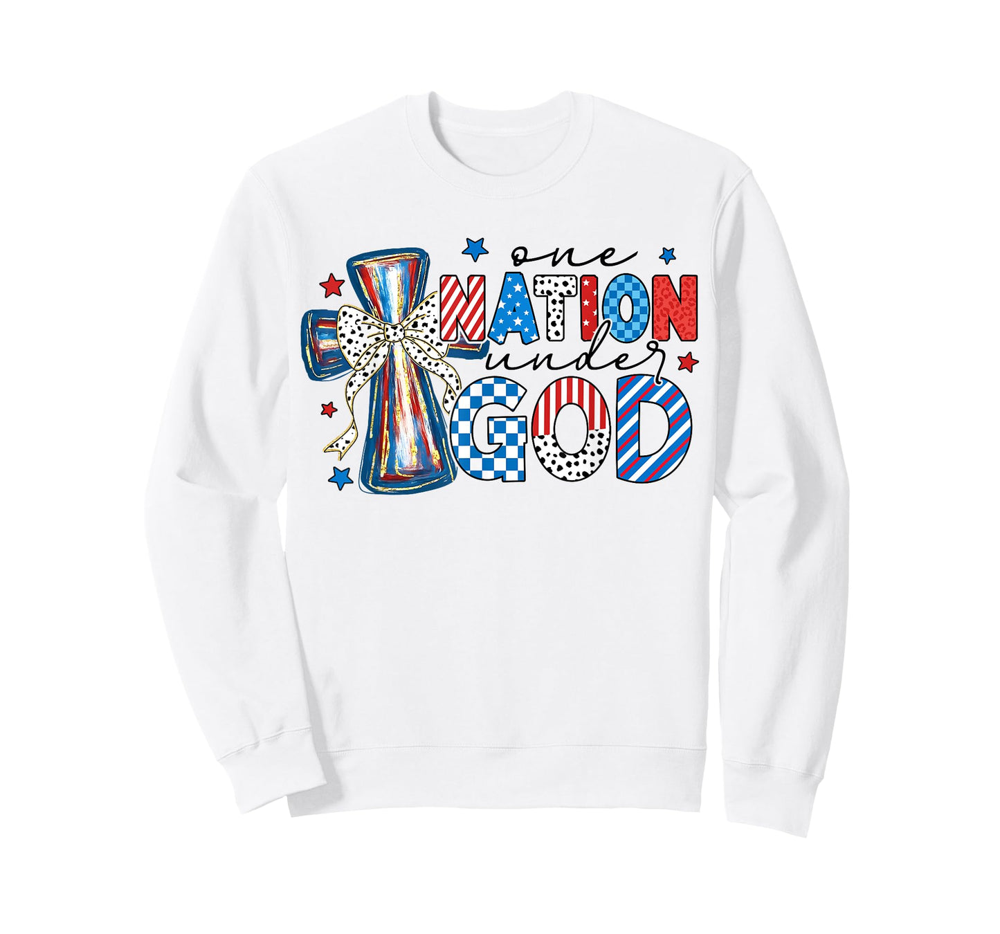 One Nation Under God USA Flag Cross Floral Christian Women T-Shirt