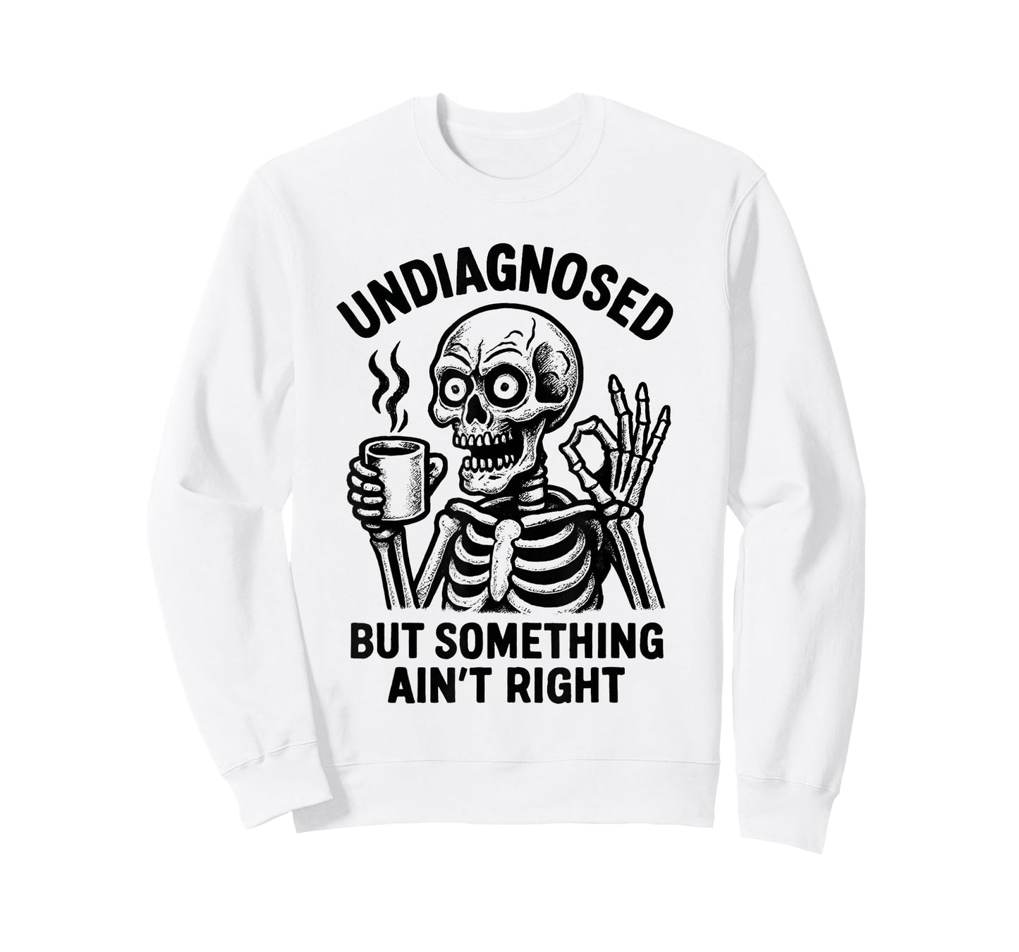 Comical Skeleton with Coffee Vintage Illustration T-Shirt