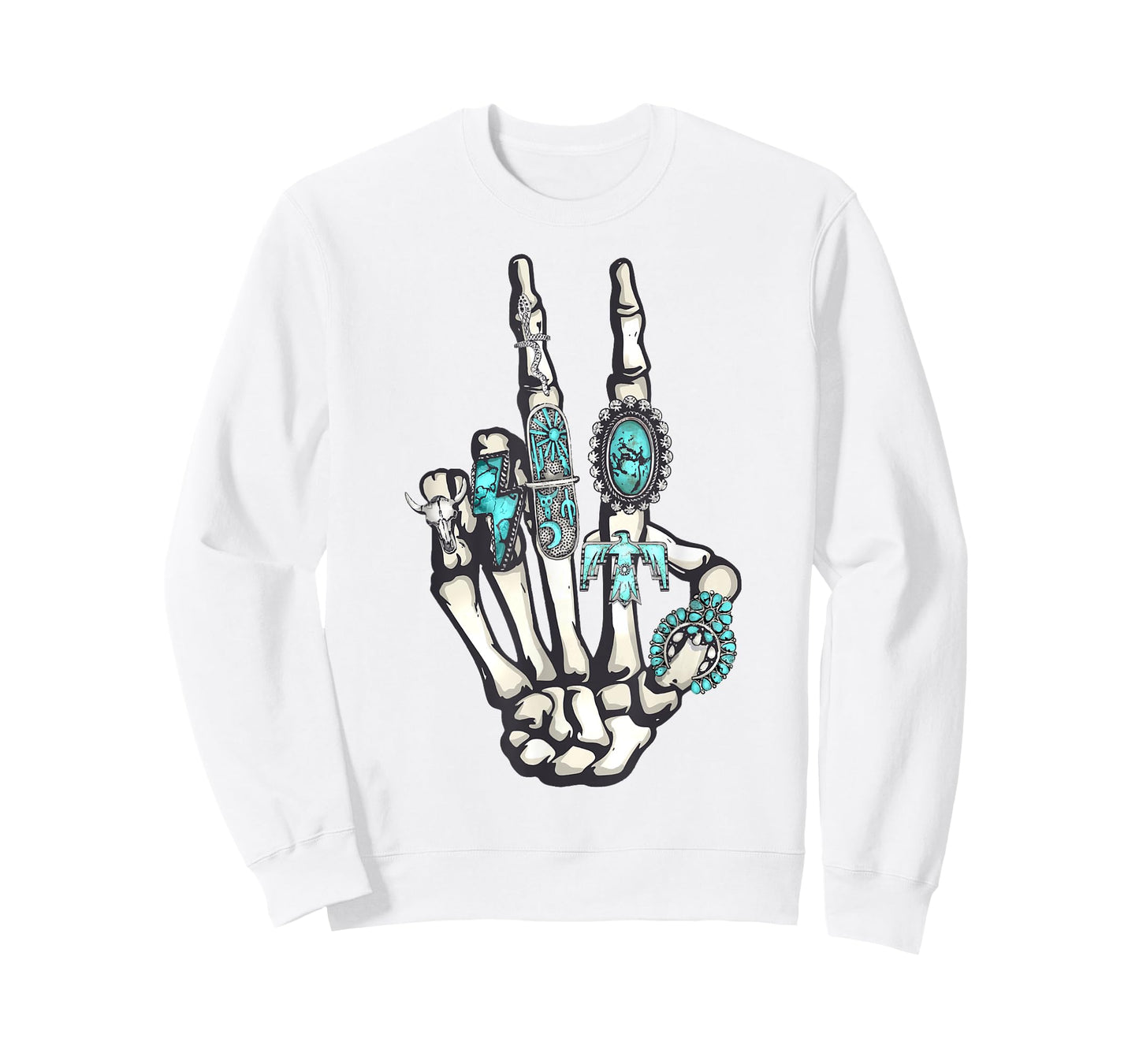 Western Turquoise Rings Skeleton Hands Cowgirl T-Shirt
