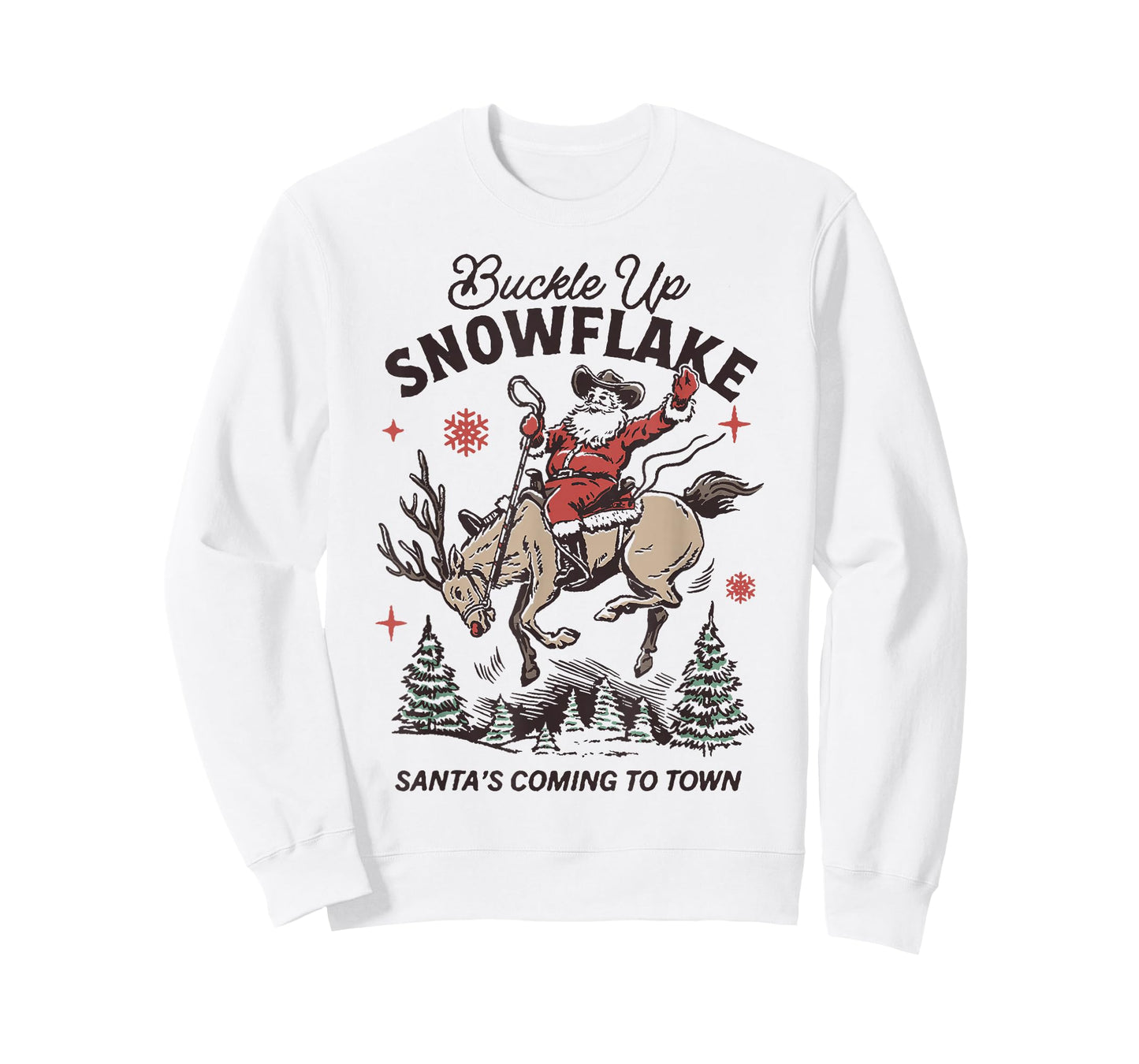 Retro Cowboy Santa Buckle Up Snowflake Rodeo Christmas T-Shirt