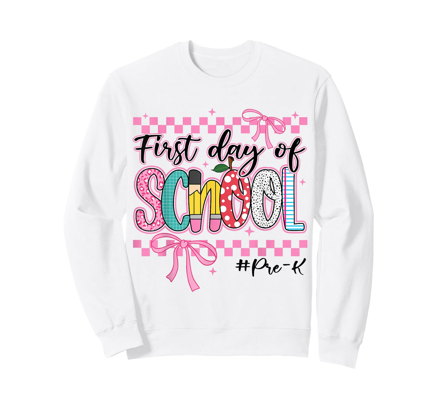 First Day of Pre-K Kids Girl Bow Back To School Retro Prek T-Shirt