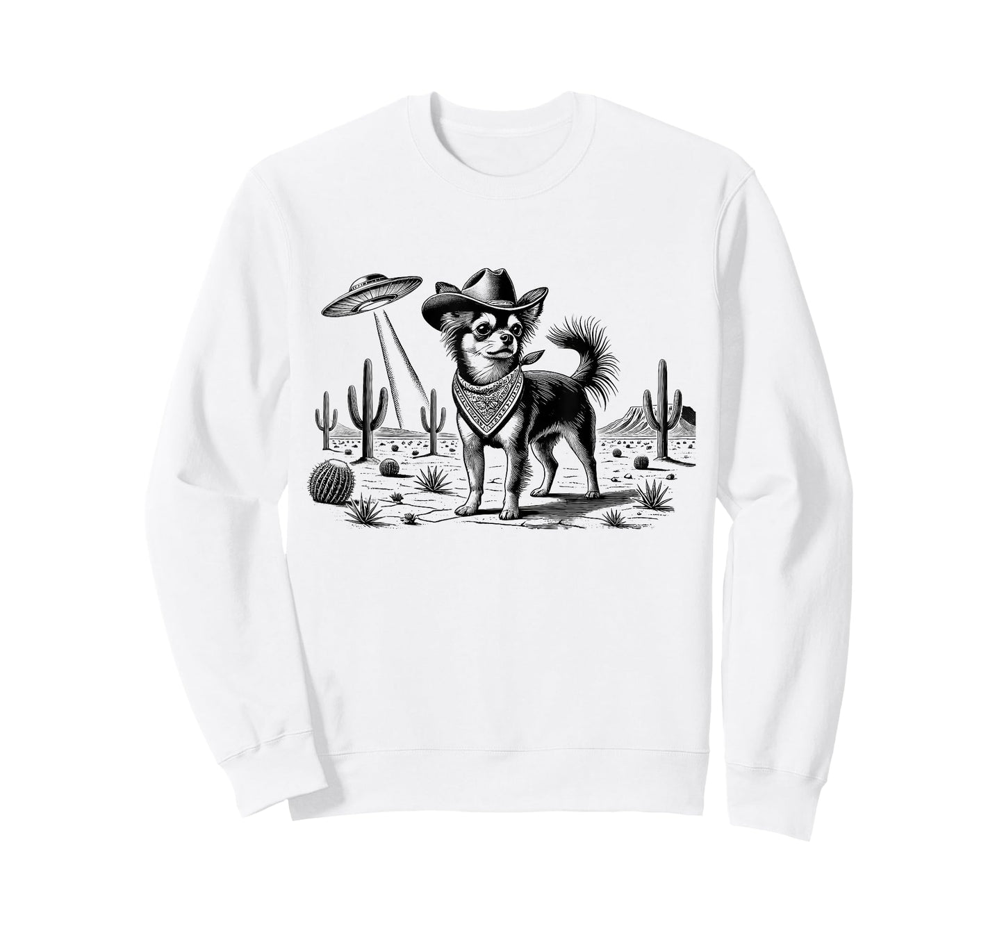 Vintage Chihuahua UFO Western Cowboy Wild West Dog Mom Dad T-Shirt