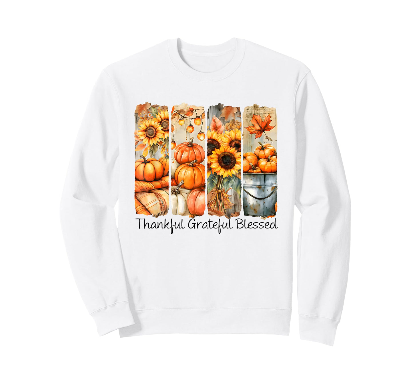 Thankful Grateful Blessed Fall Floral Pumpkin Thanksgiving T-Shirt