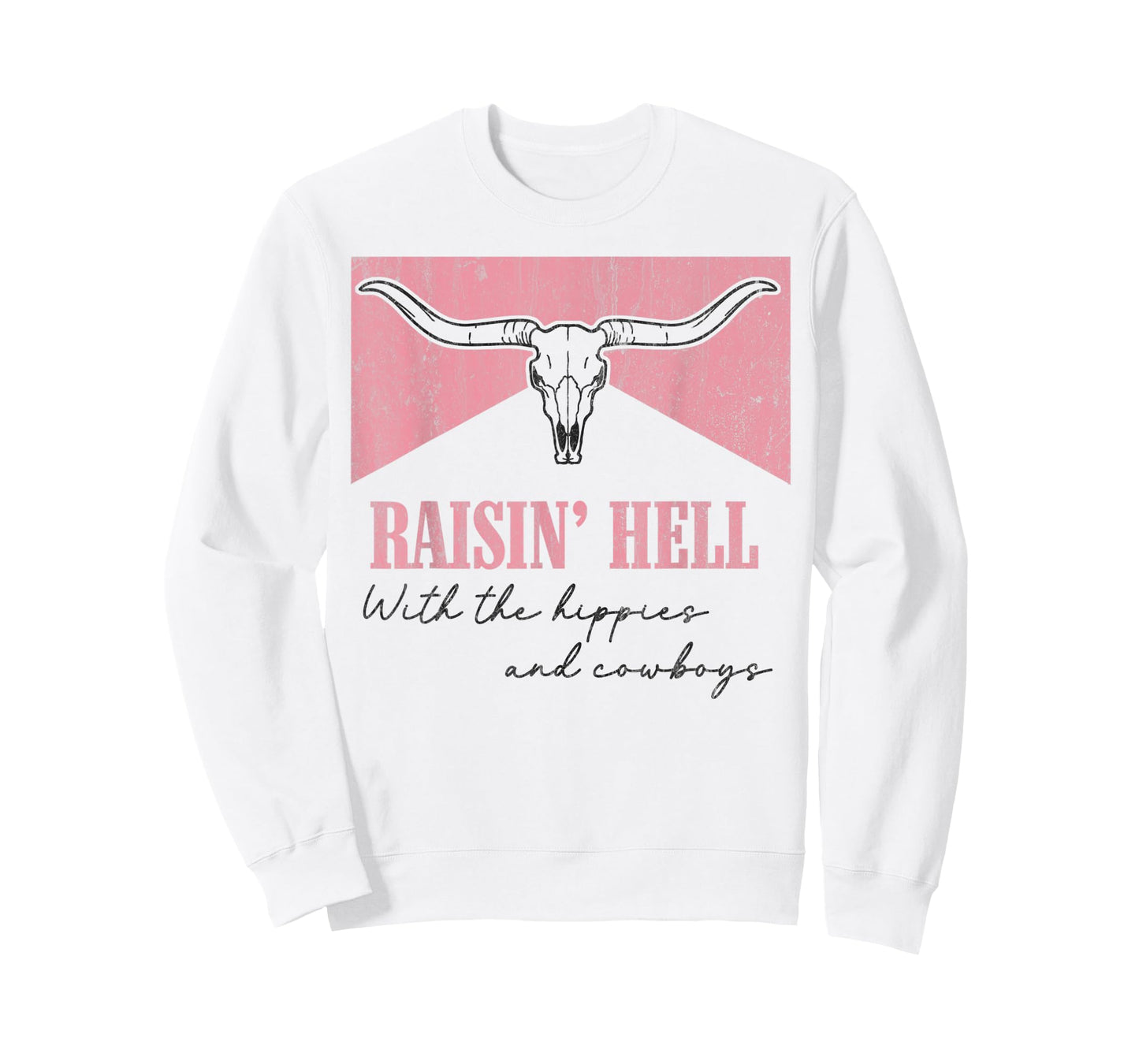 Vintage Raisin' Hell With The Hippies And Cowboys Bull Skull T-Shirt