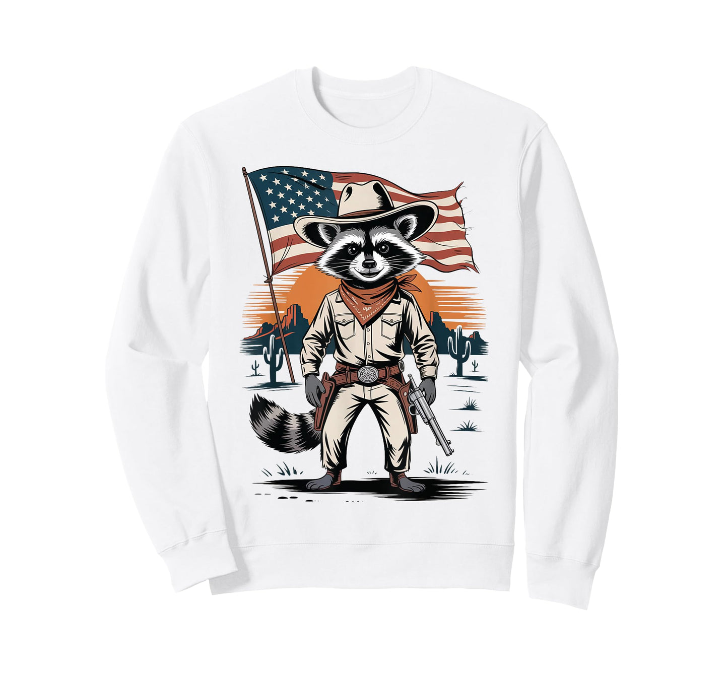 Vintage Racoon Cowboy Patriotic USA Flag Western Country T-Shirt