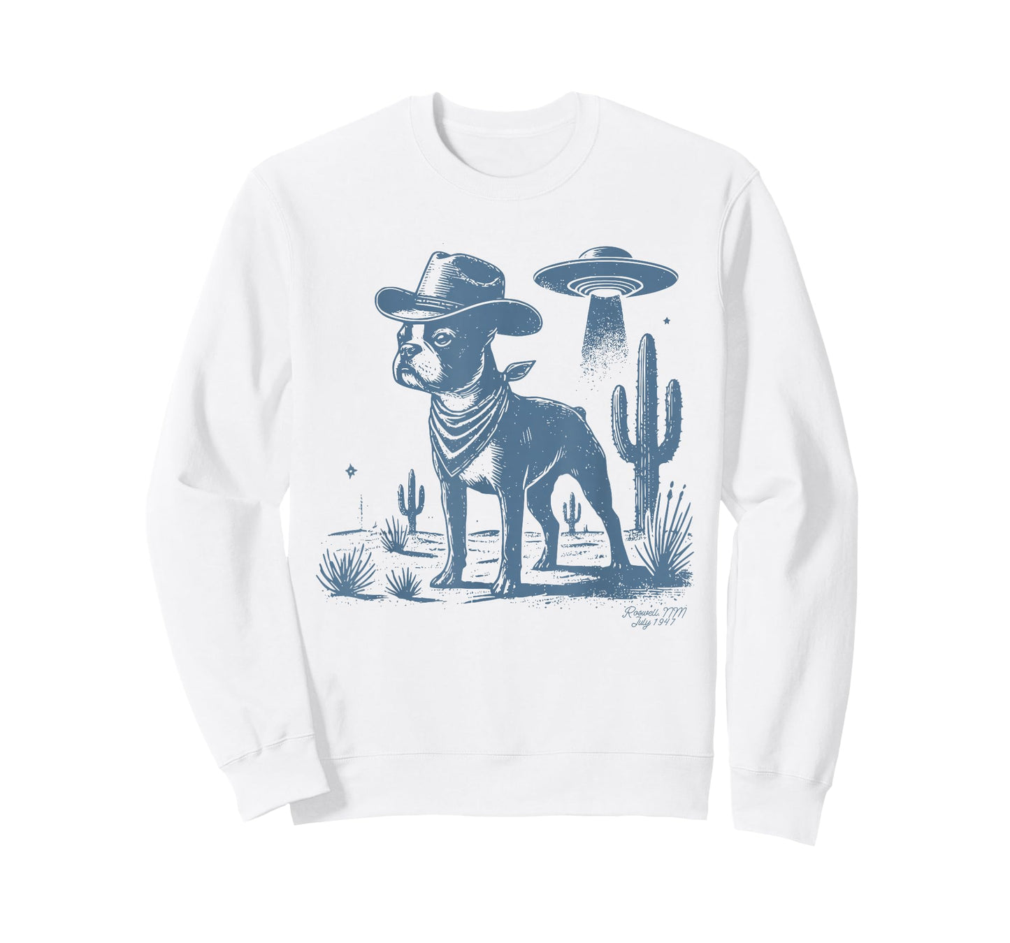 Boston Terrier UFO Cowboy Dog, Dog Mom, Dog Dad, Alien Dog T-Shirt