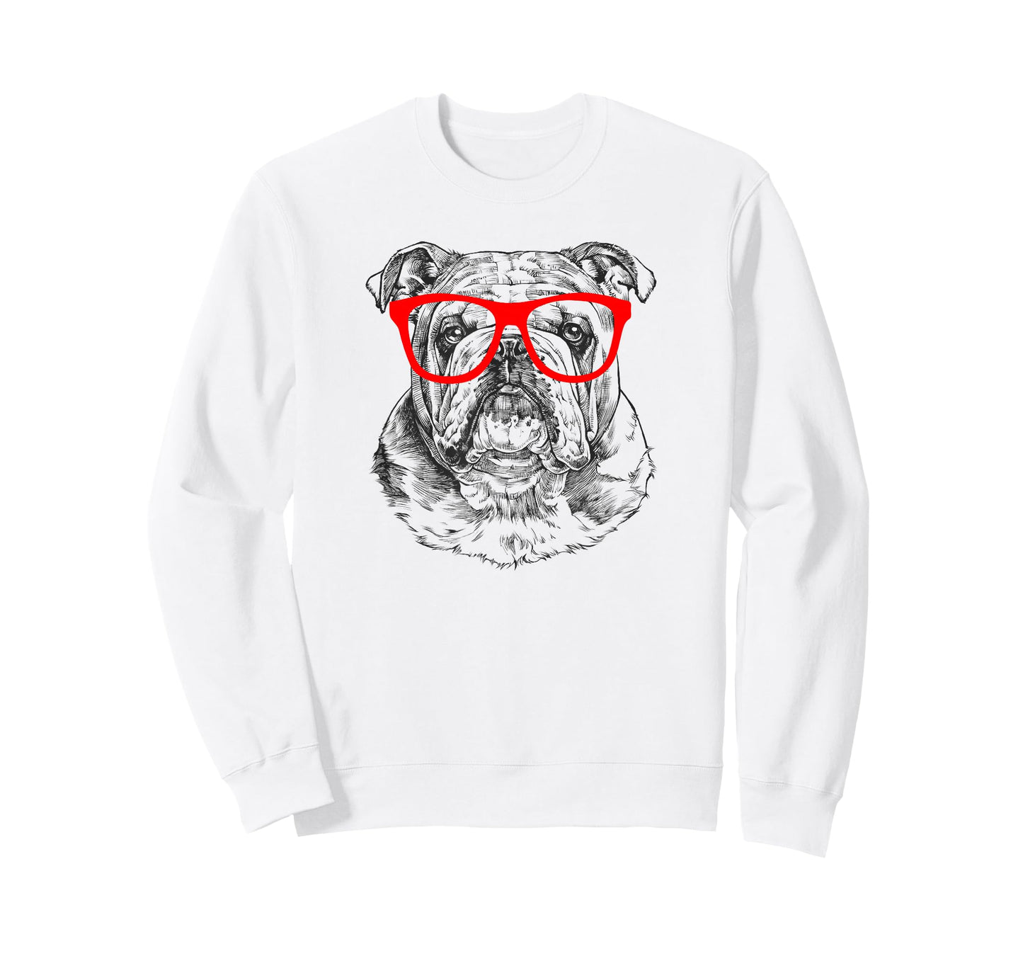 English Bulldog in Red Glasses Nerd Dog T Shirt T-Shirt