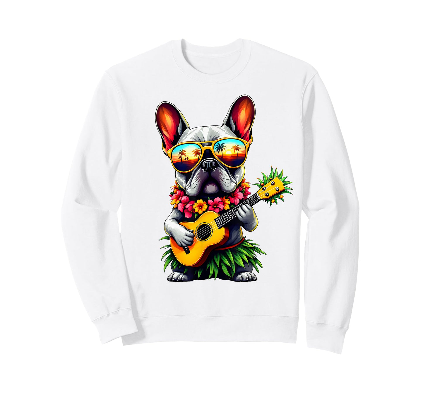 Hawaiian French Bulldog & Pineapple Ukulele Summer Vacation T-Shirt