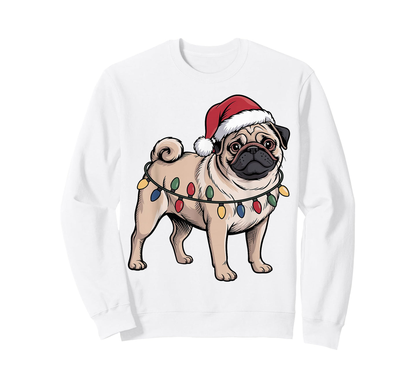 Funny Pug Christmas Santa Hat Xmas Lights T-Shirt
