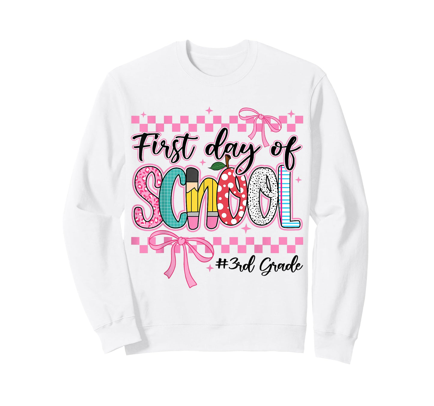 First Day of 3rd Grade Kids Girl Bow Back To School Retro. T-Shirt