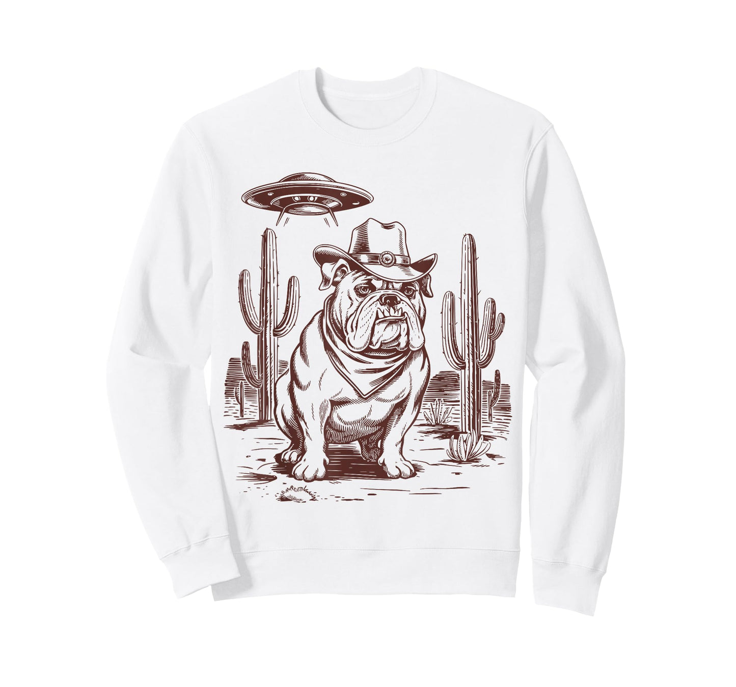 Bulldog UFO Western Vintage Alien 90s Retro Cowboy T-Shirt
