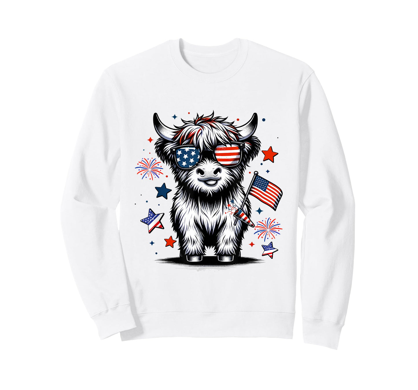 Cute Highland Cow 4th of July USA Flag Patriotic Cow Farmer T-Shirt