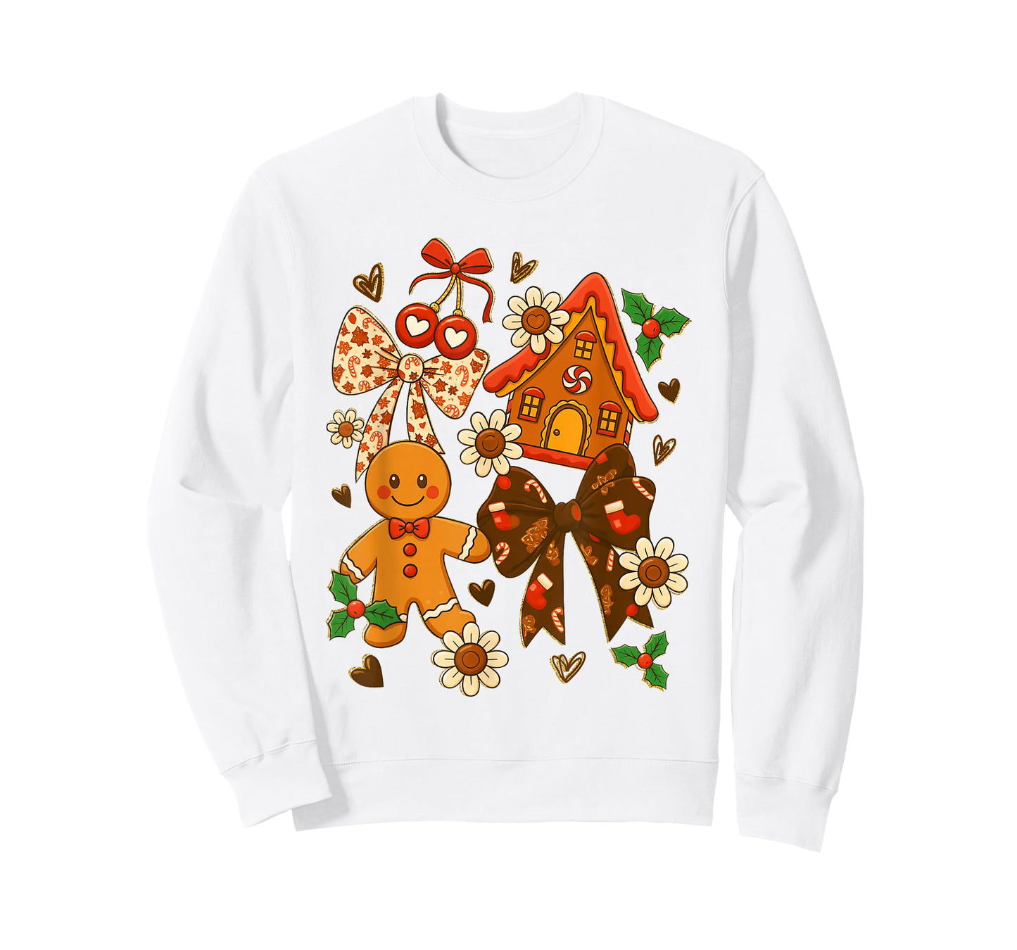 Cute Coquette Bow Gingerbread House Cookie Christmas Holiday T-Shirt