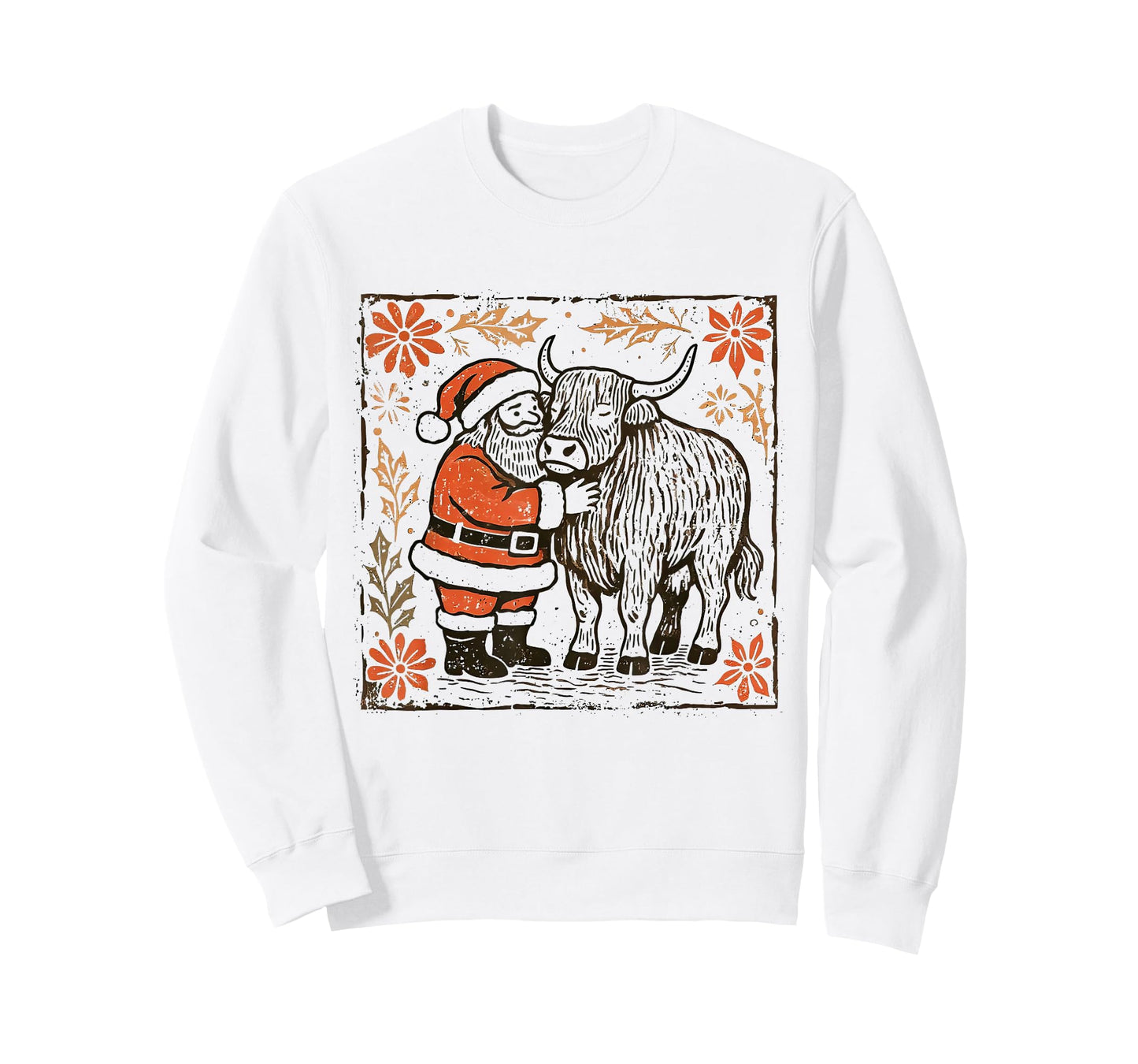 Boho Floral Western Christmas Santa Claus Highland Cow Xmas T-Shirt