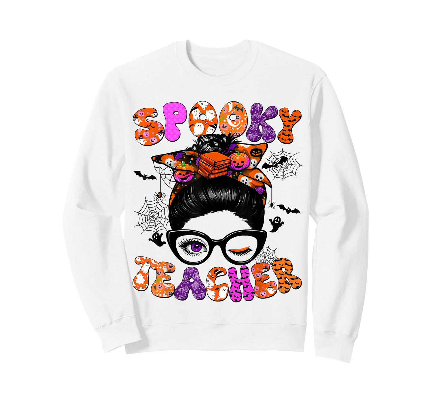 Spooky Teacher Messy Bun Coquette Halloween Costumes Women T-Shirt