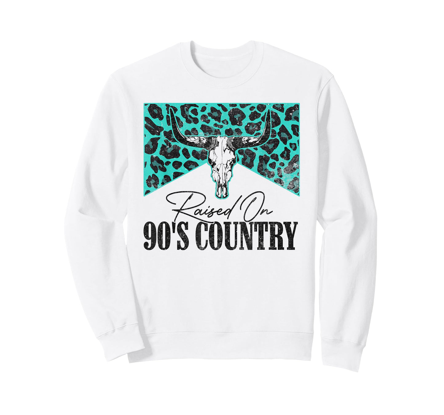 Vintage Leopard Bull Skull Raised On 90's Country Music T-Shirt