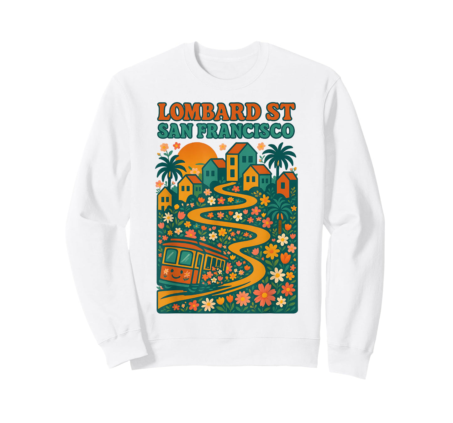 Lombard Street San Francisco Cable Car Cute Floral Vintage T-Shirt