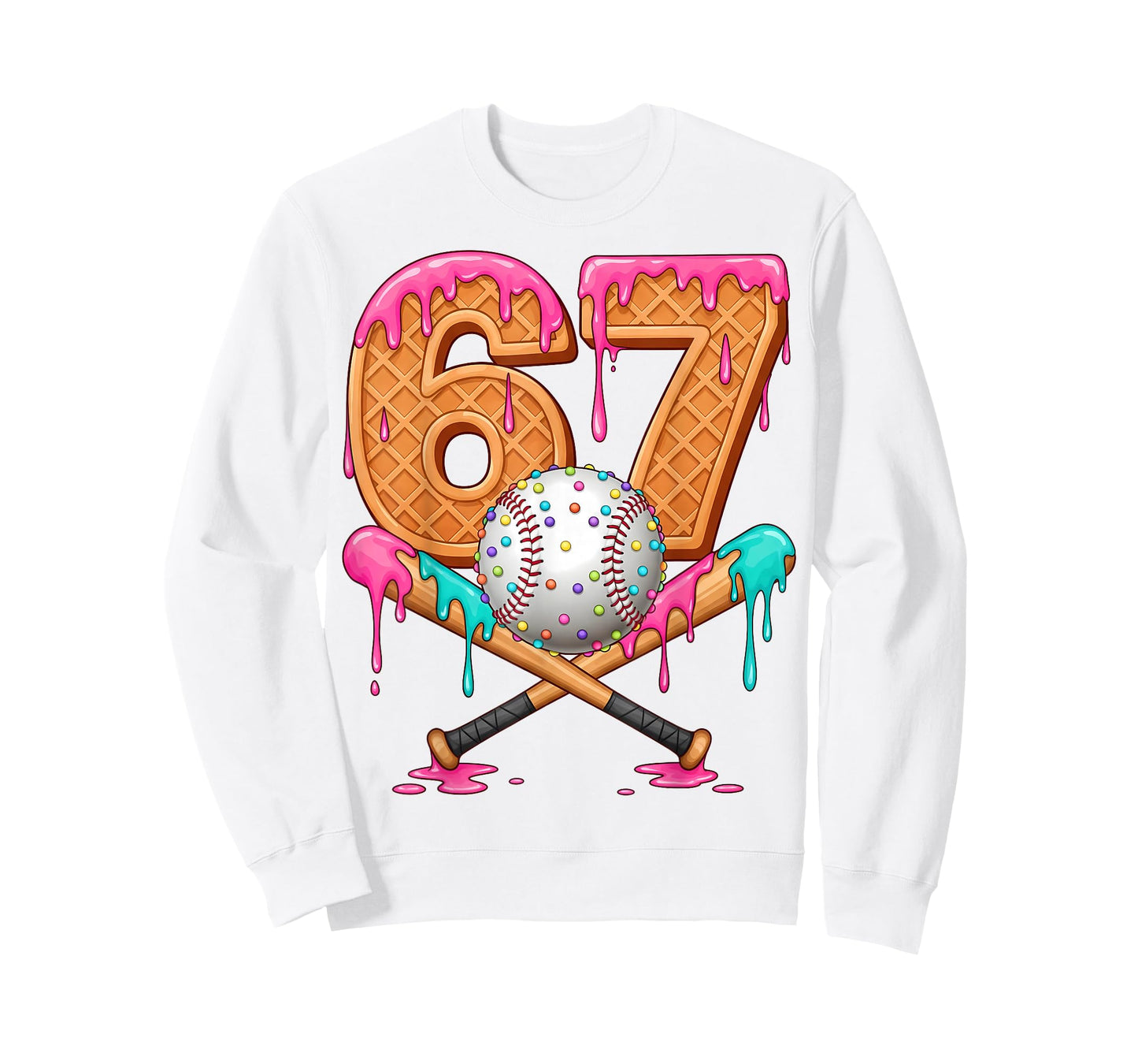 67 Ice Cream Drip Baseball Number 67 Player 67th Birthday T-Shirt
