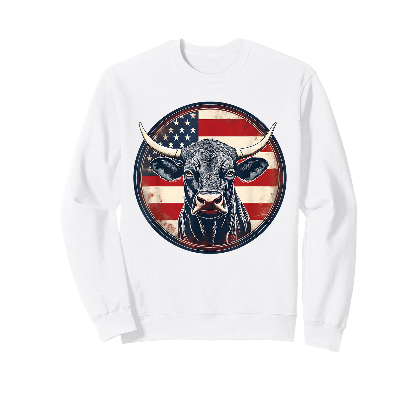 Bull American Flag Rodeo Distressed Cowboy Red Western T-Shirt