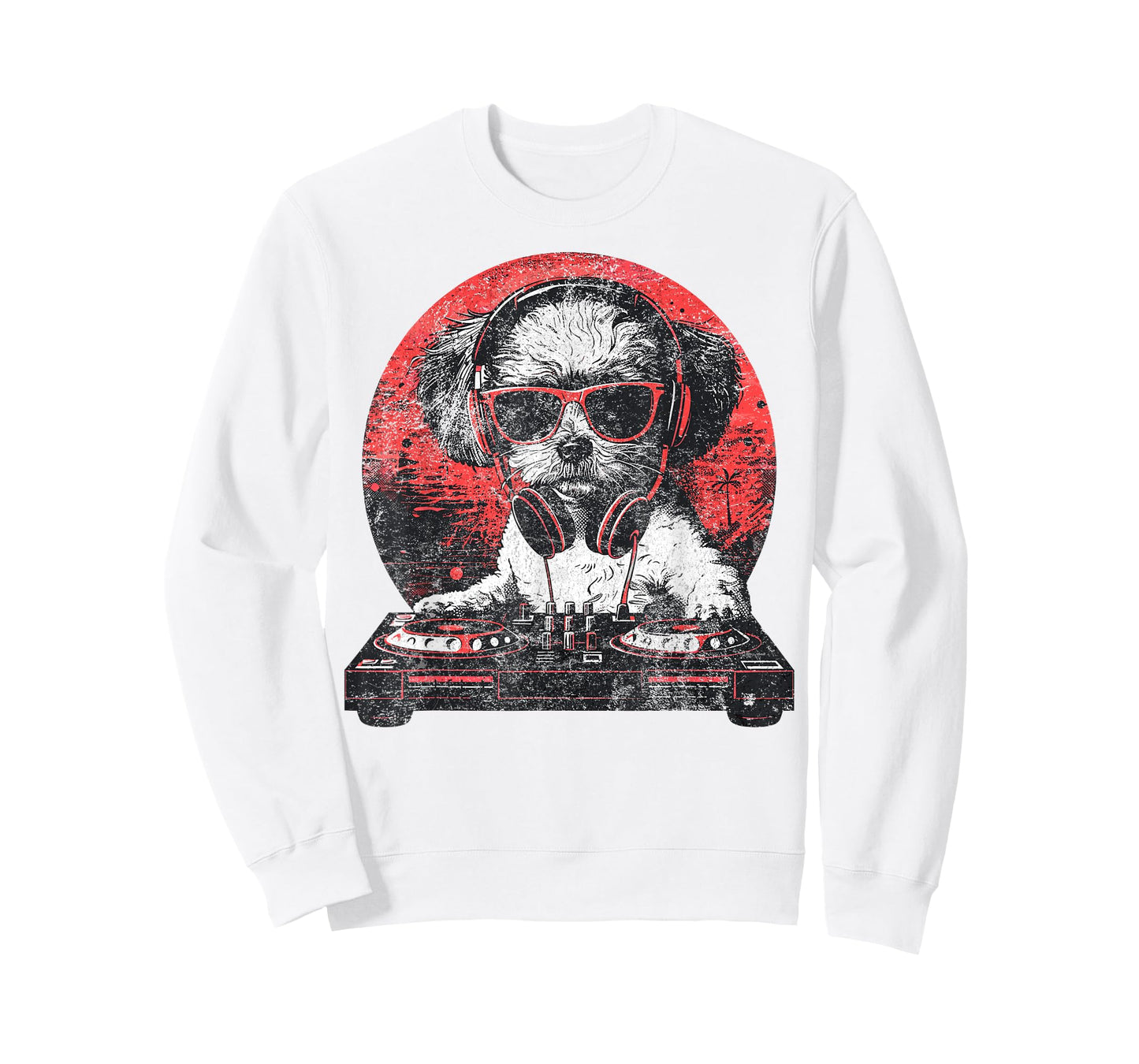 Funny Retro Cool House DJ Shih Tzu Dog Disco Headphone Tech Men Women T-Shirt