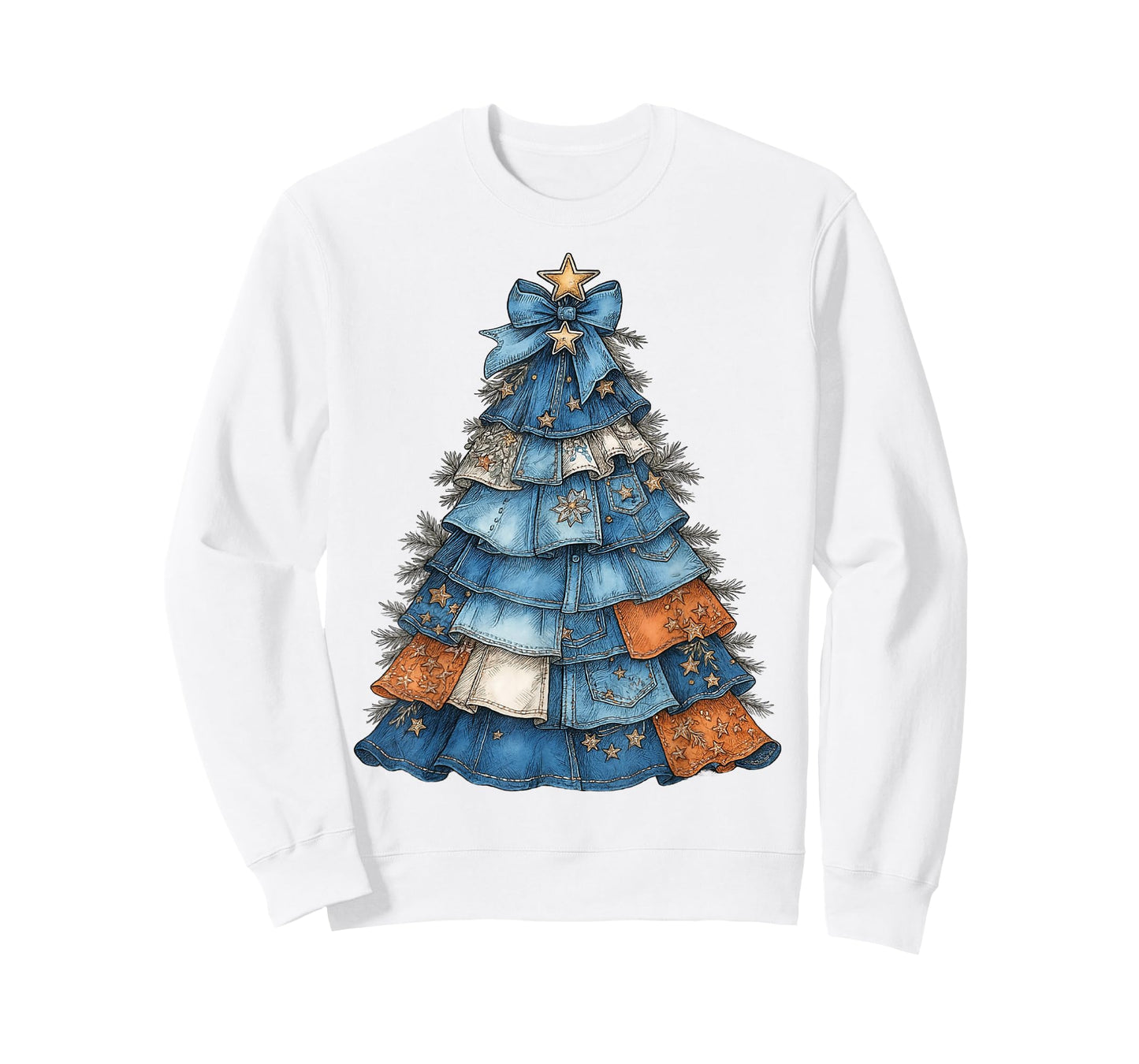 Denim Country Christmas Tree Star Rustic Country Western T-Shirt